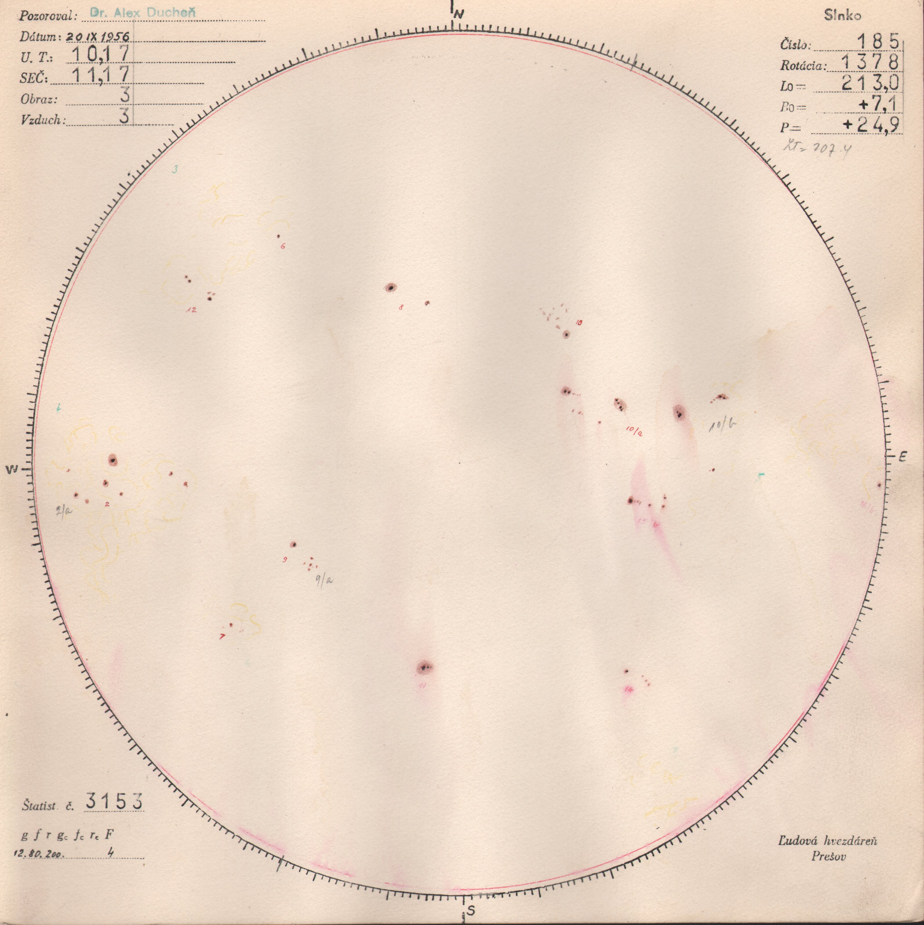 Obrázok zákresu Slnka na deň 20.09.1956
