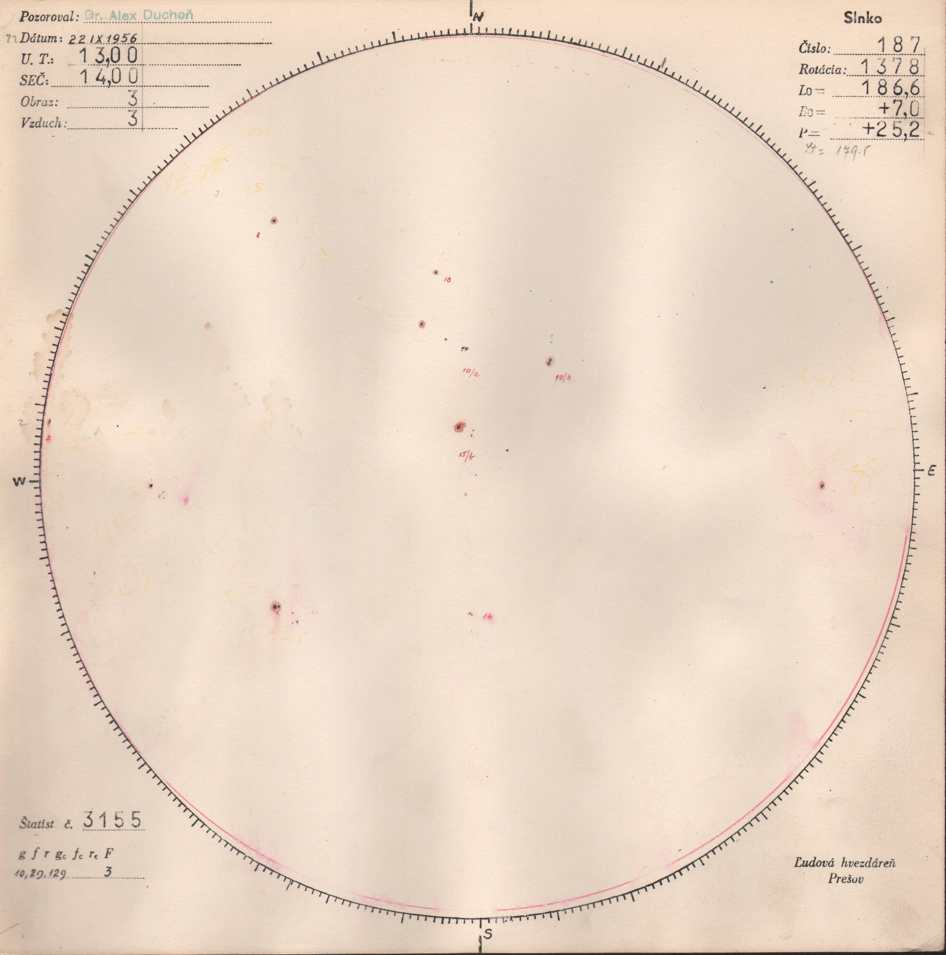 Obrázok zákresu Slnka na deň 22.09.1956