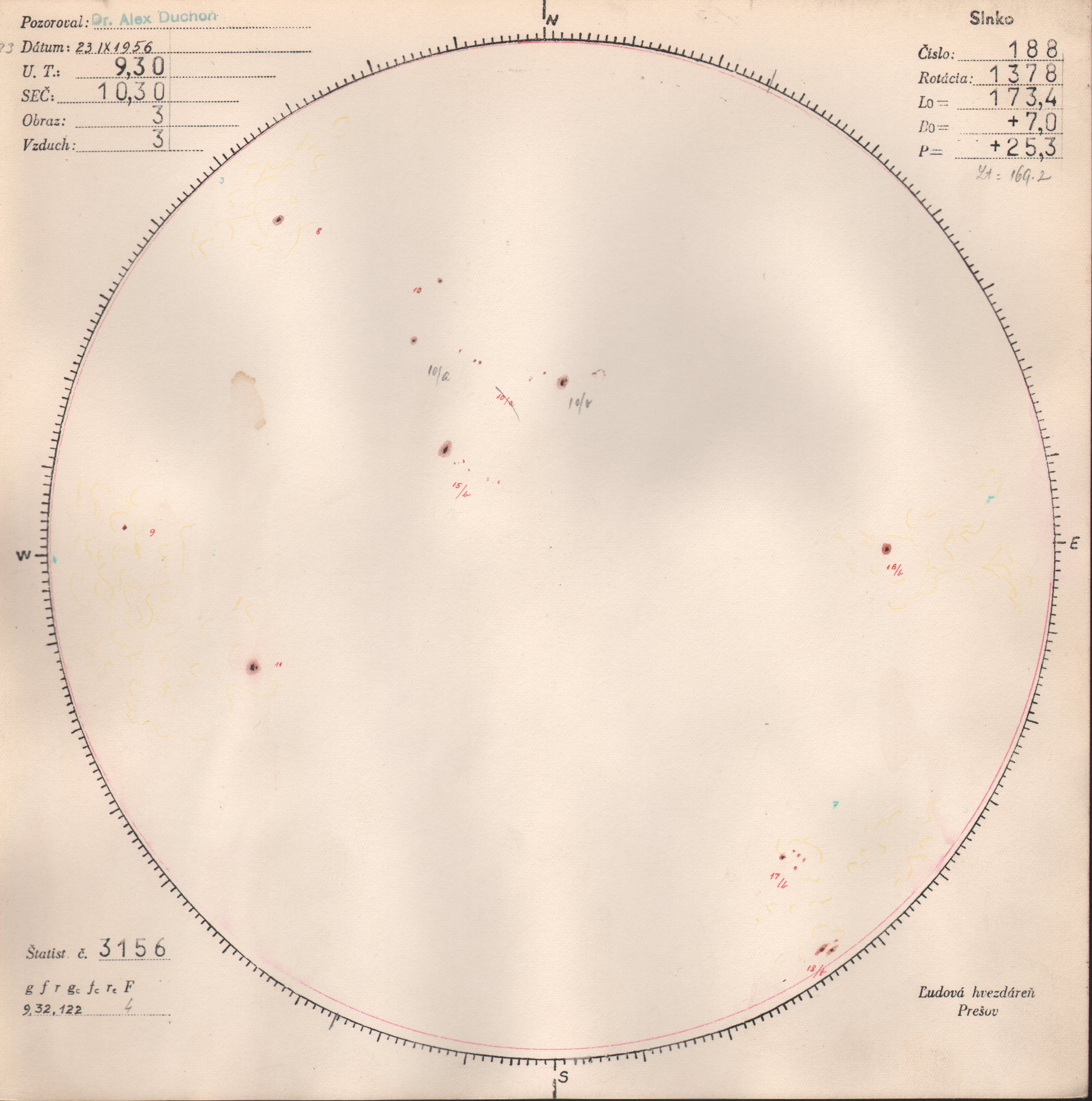 Obrázok zákresu Slnka na deň 23.09.1956