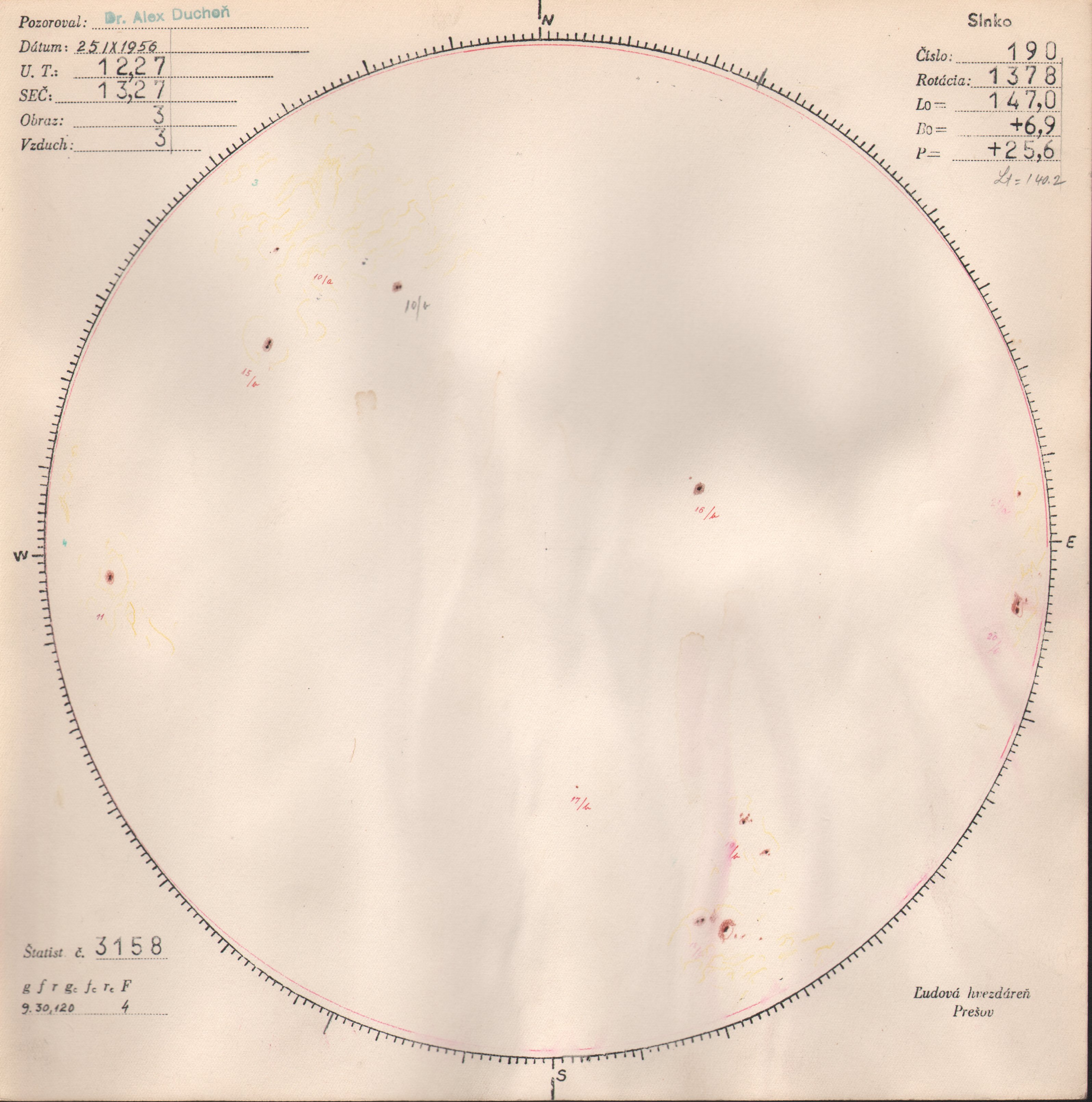 Obrázok zákresu Slnka na deň 25.09.1956