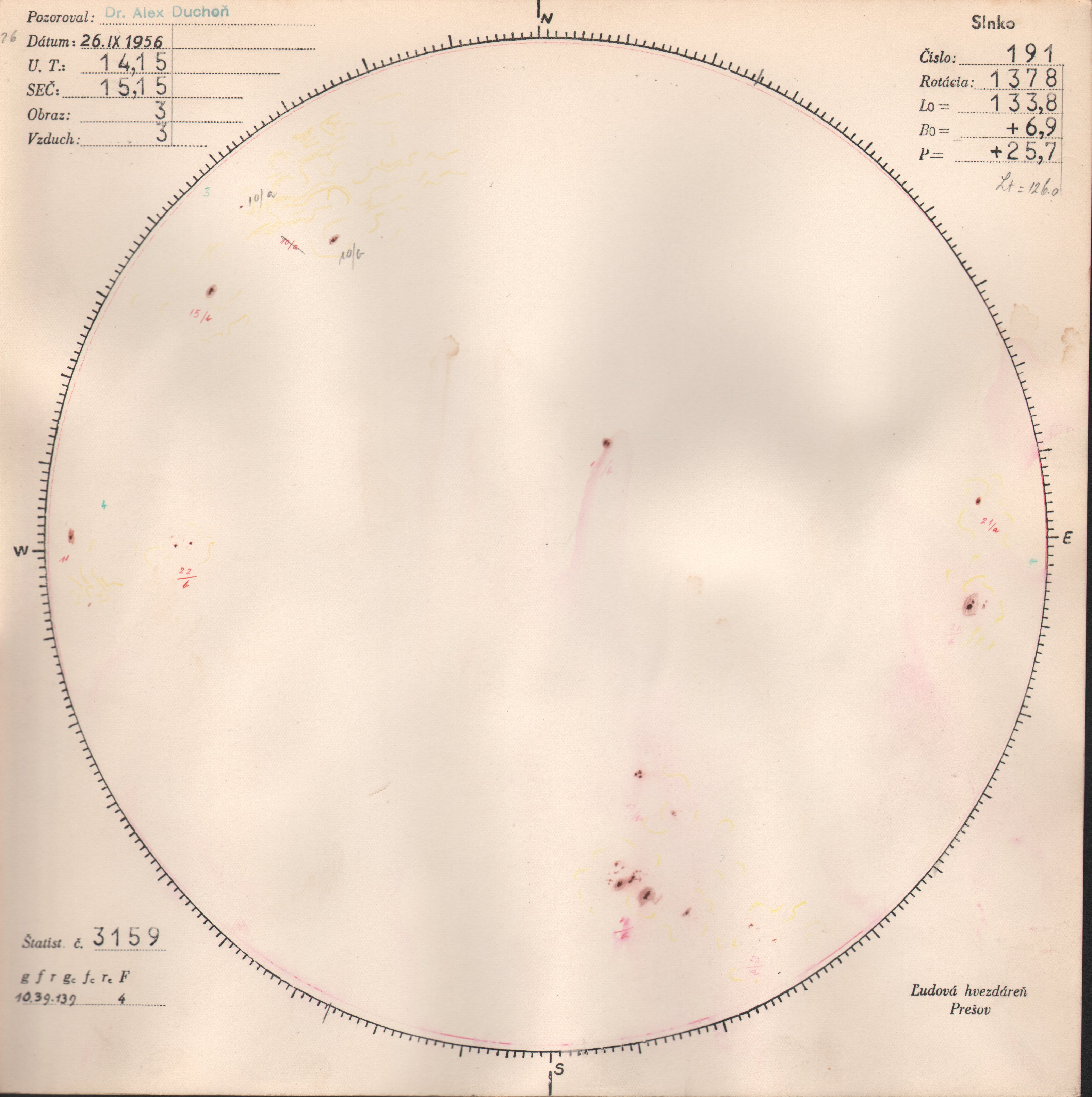 Obrázok zákresu Slnka na deň 26.09.1956