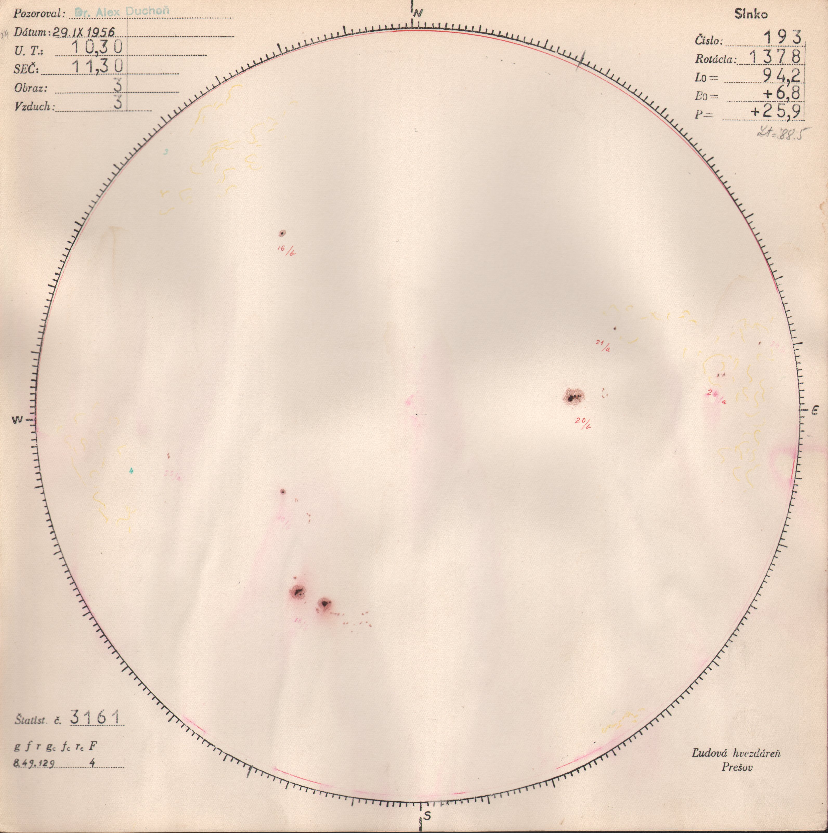 Obrázok zákresu Slnka na deň 29.09.1956