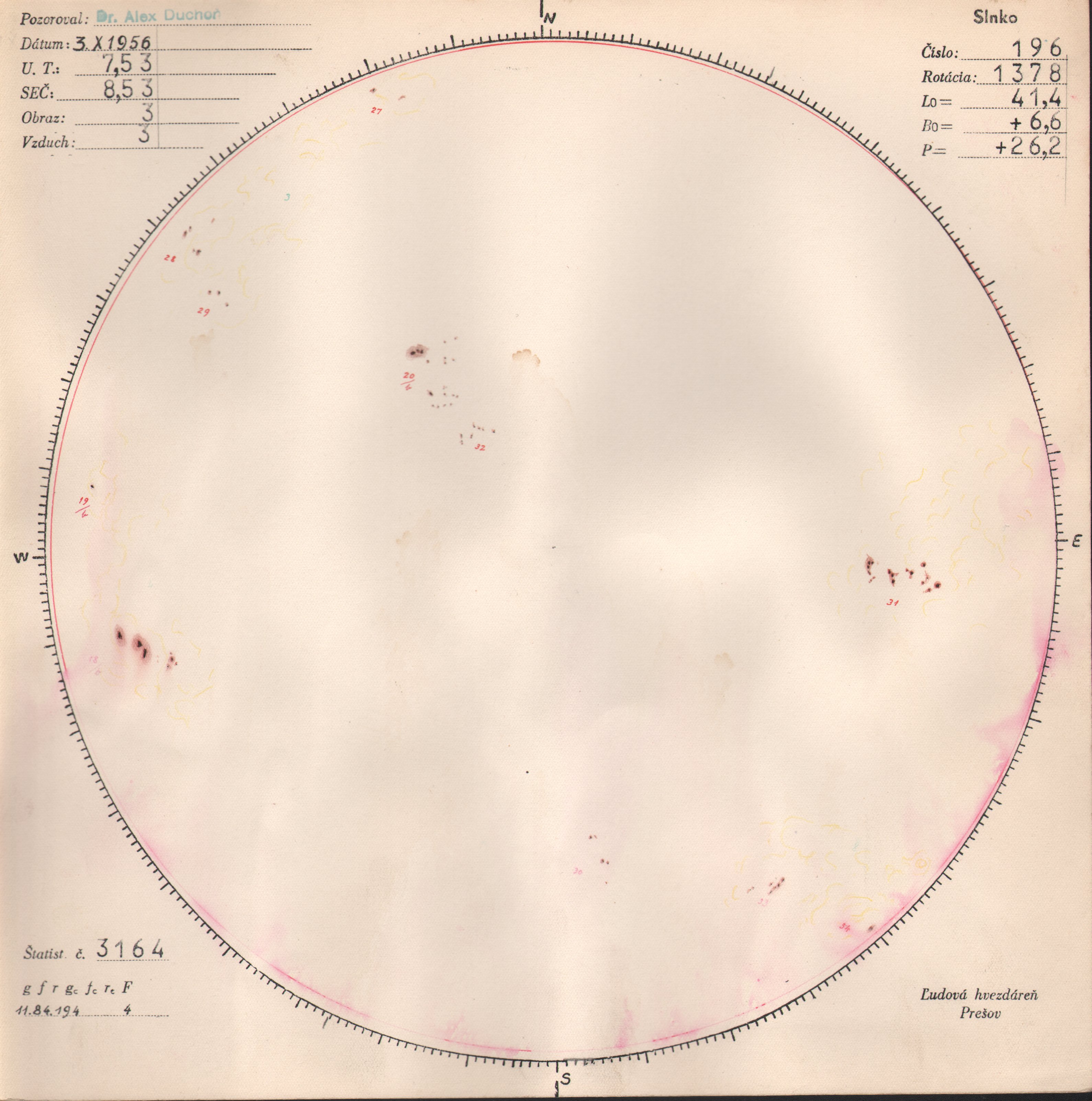 Obrázok zákresu Slnka na deň 03.10.1956