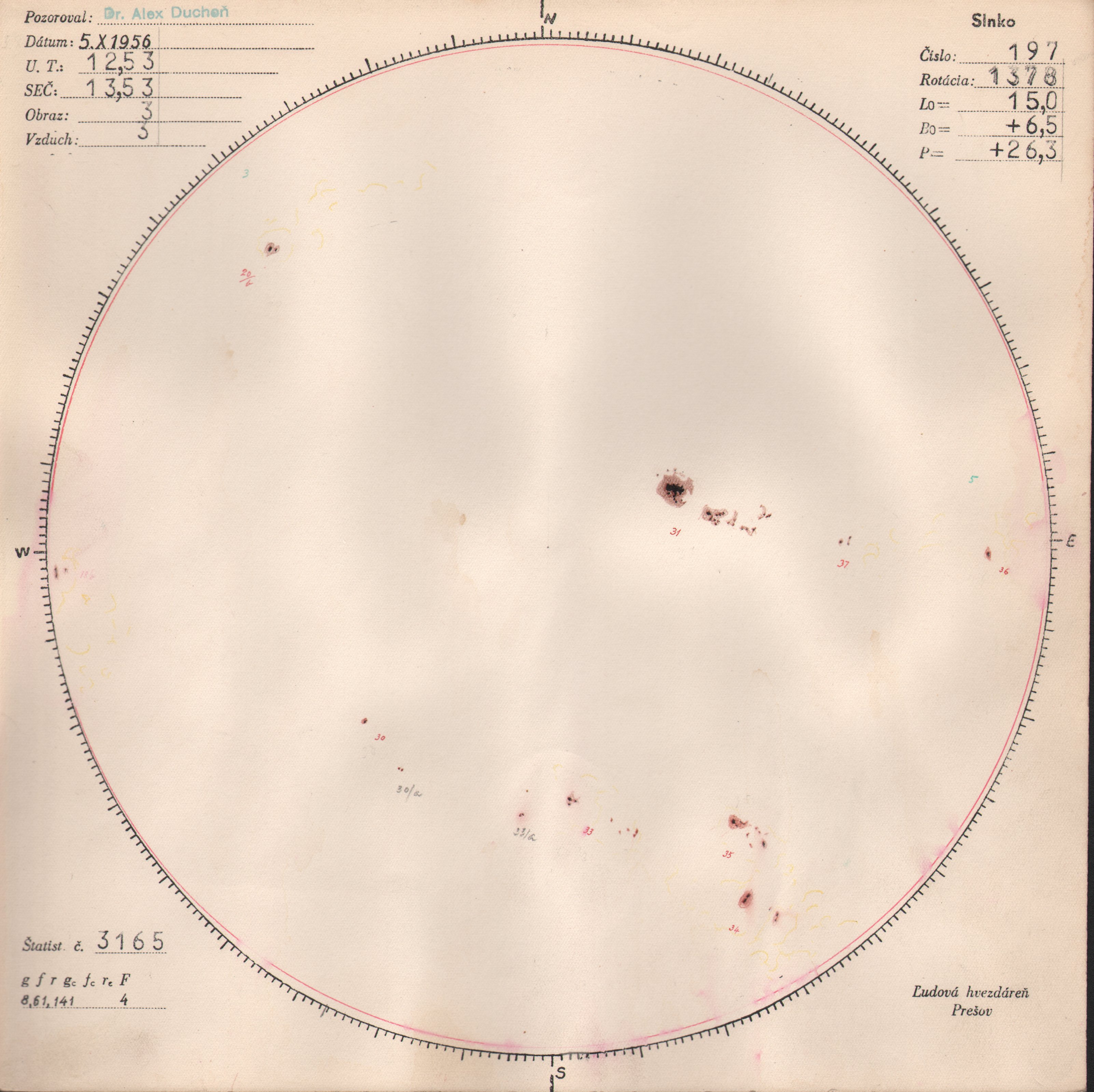 Obrázok zákresu Slnka na deň 05.10.1956
