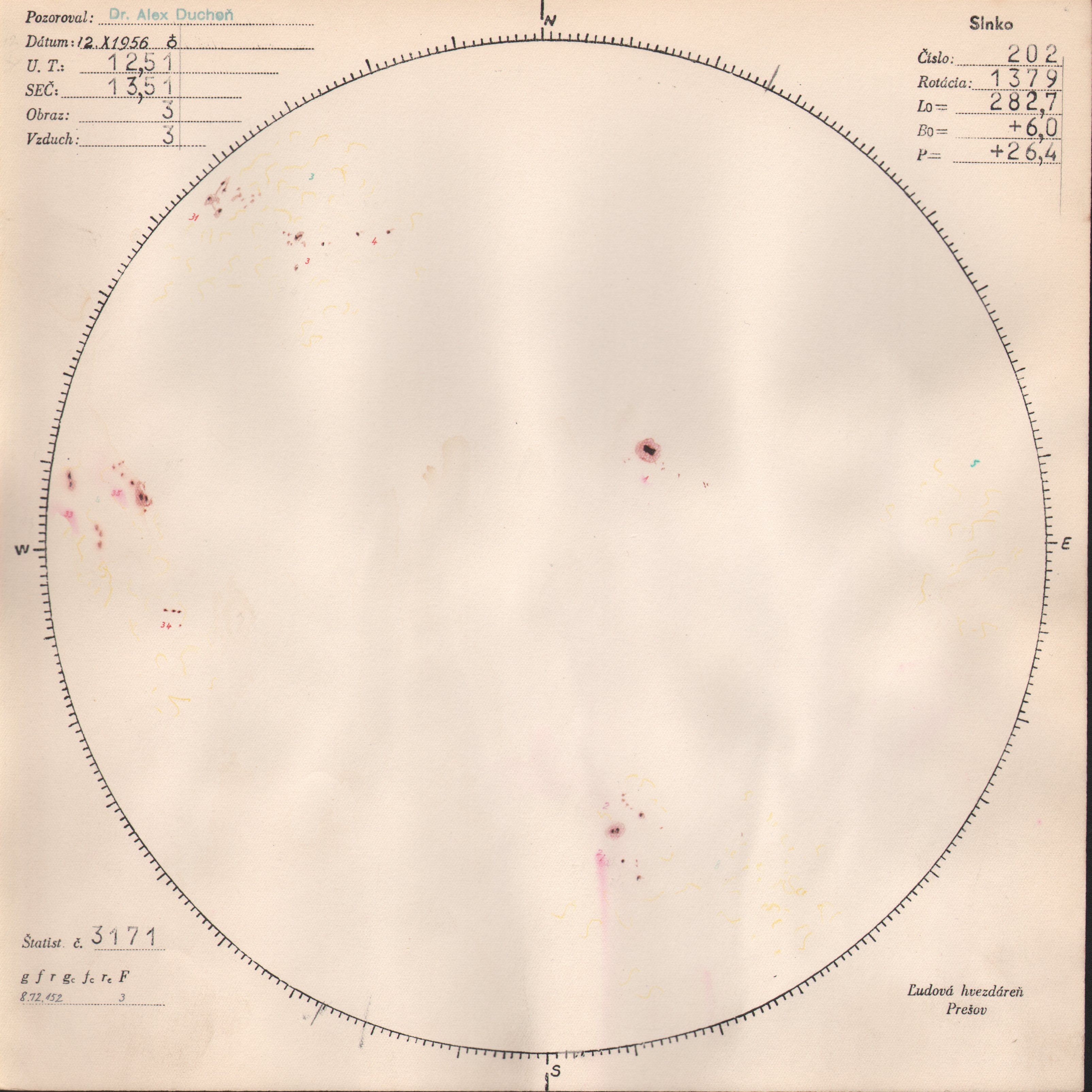 Obrázok zákresu Slnka na deň 12.10.1956