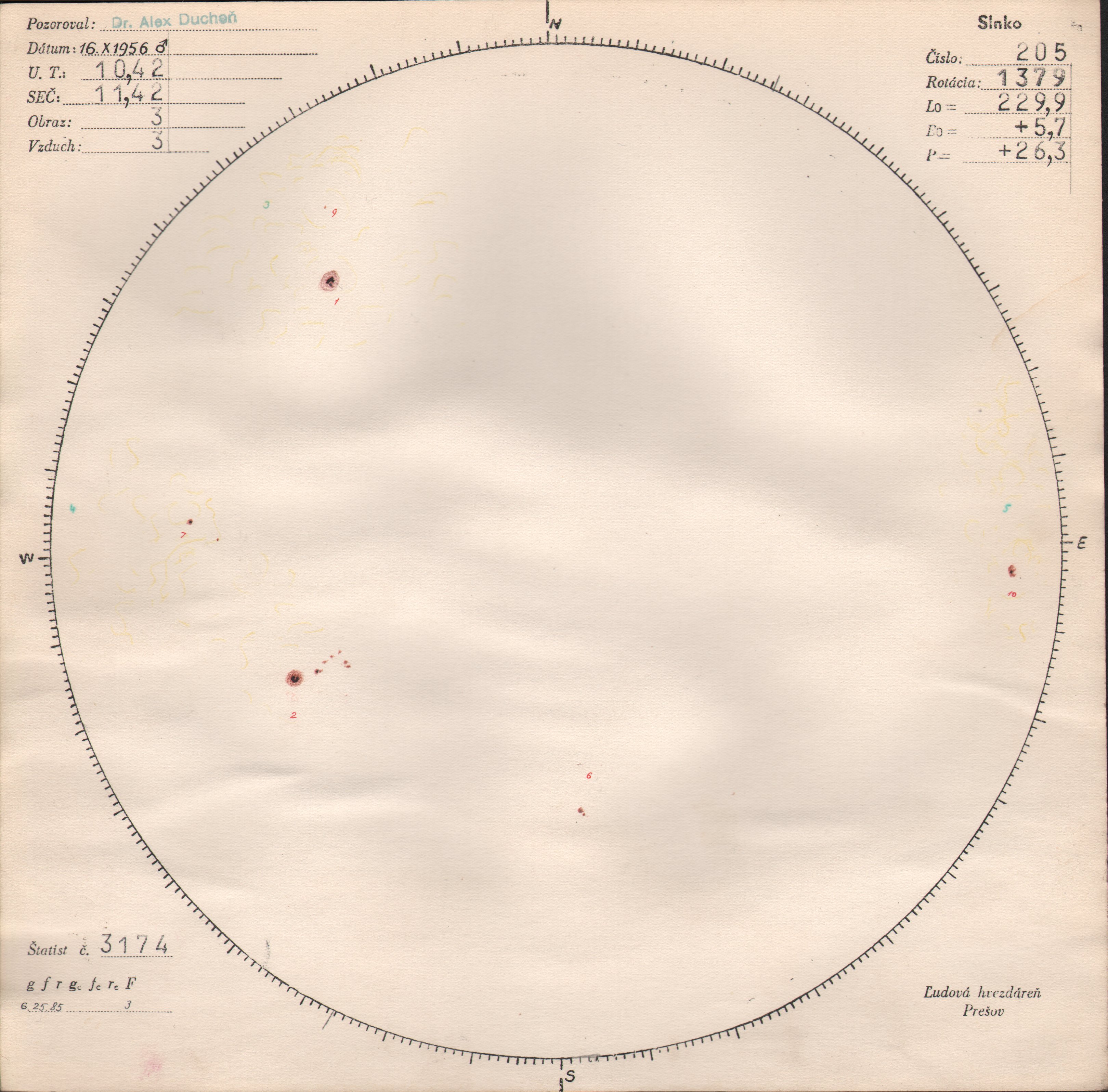 Obrázok zákresu Slnka na deň 16.10.1956