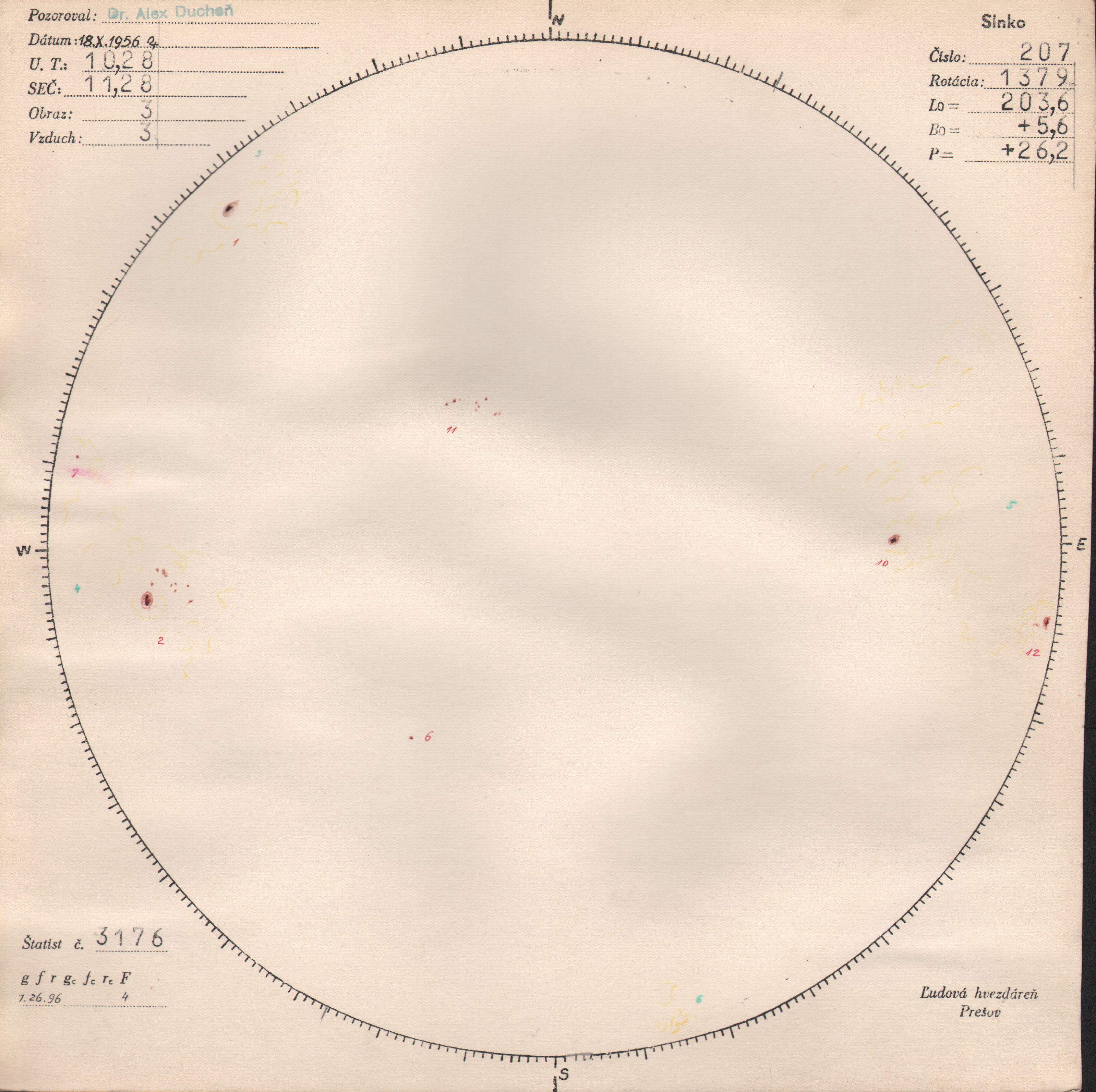 Obrázok zákresu Slnka na deň 18.10.1956