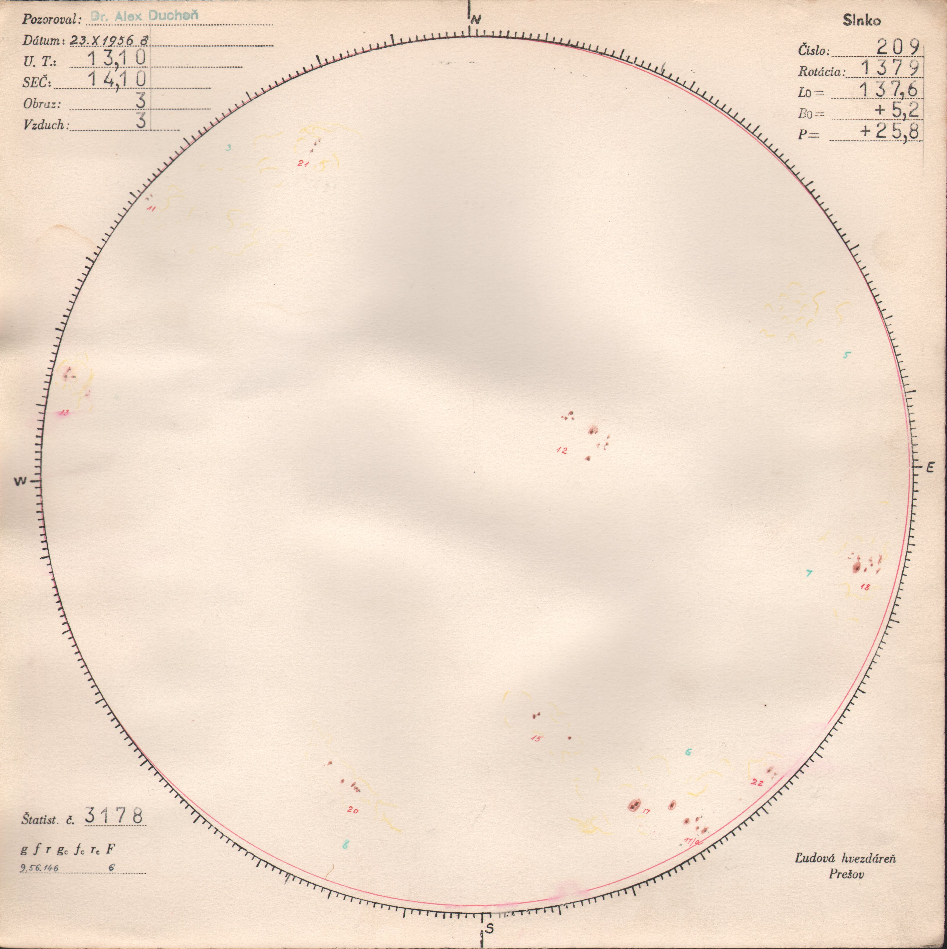 Obrázok zákresu Slnka na deň 23.10.1956