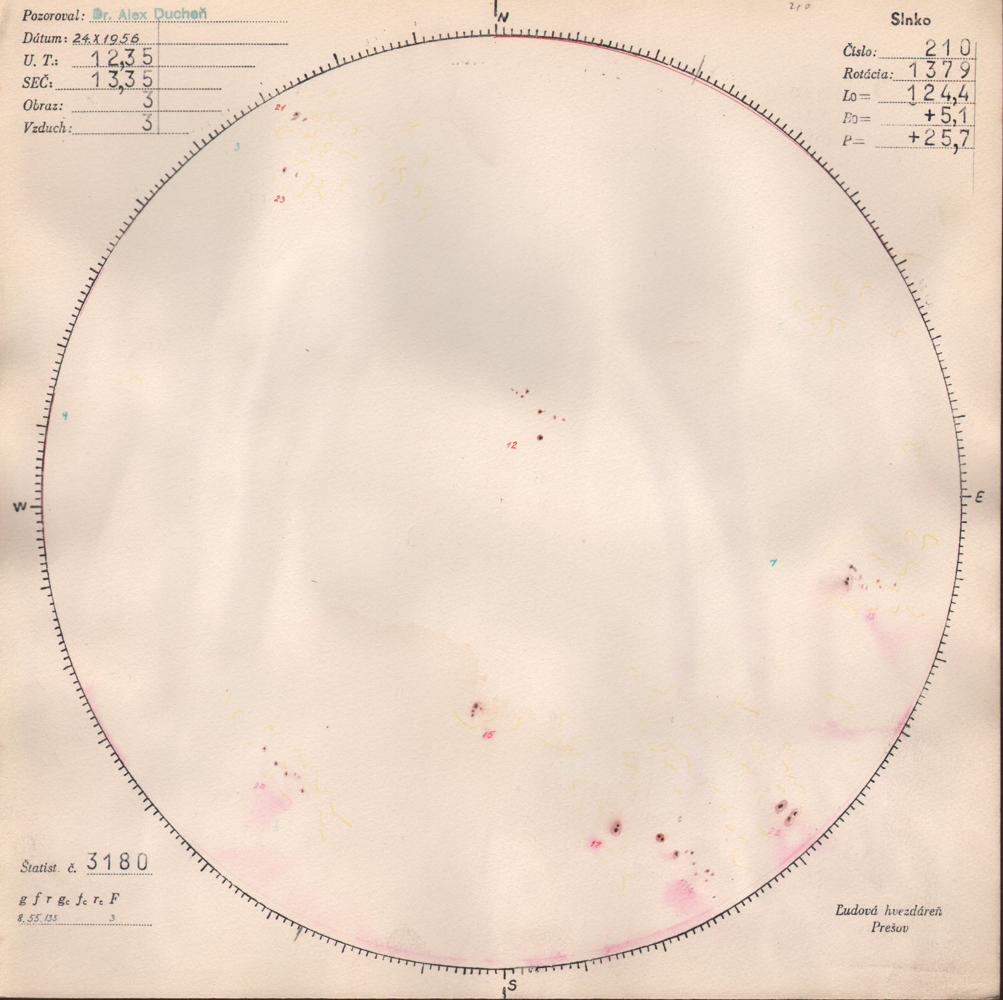 Obrázok zákresu Slnka na deň 24.10.1956