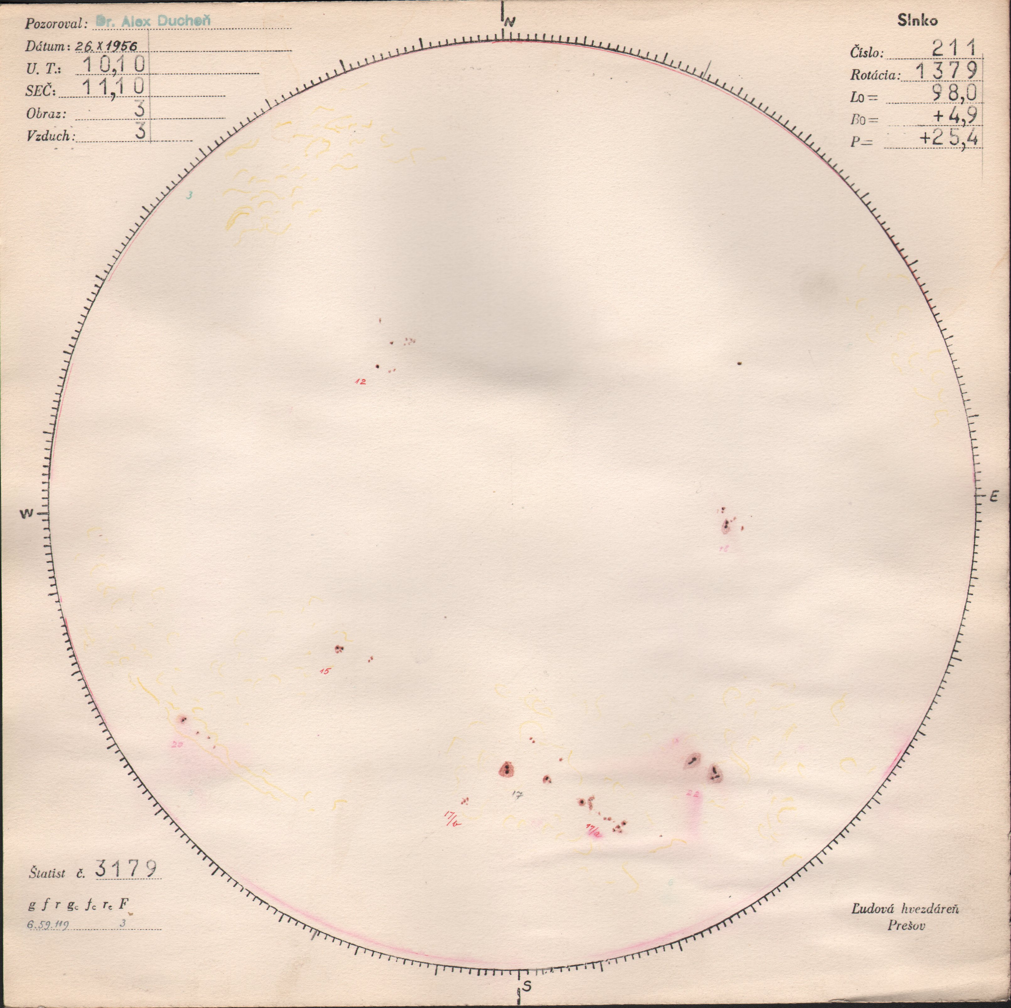 Obrázok zákresu Slnka na deň 26.10.1956