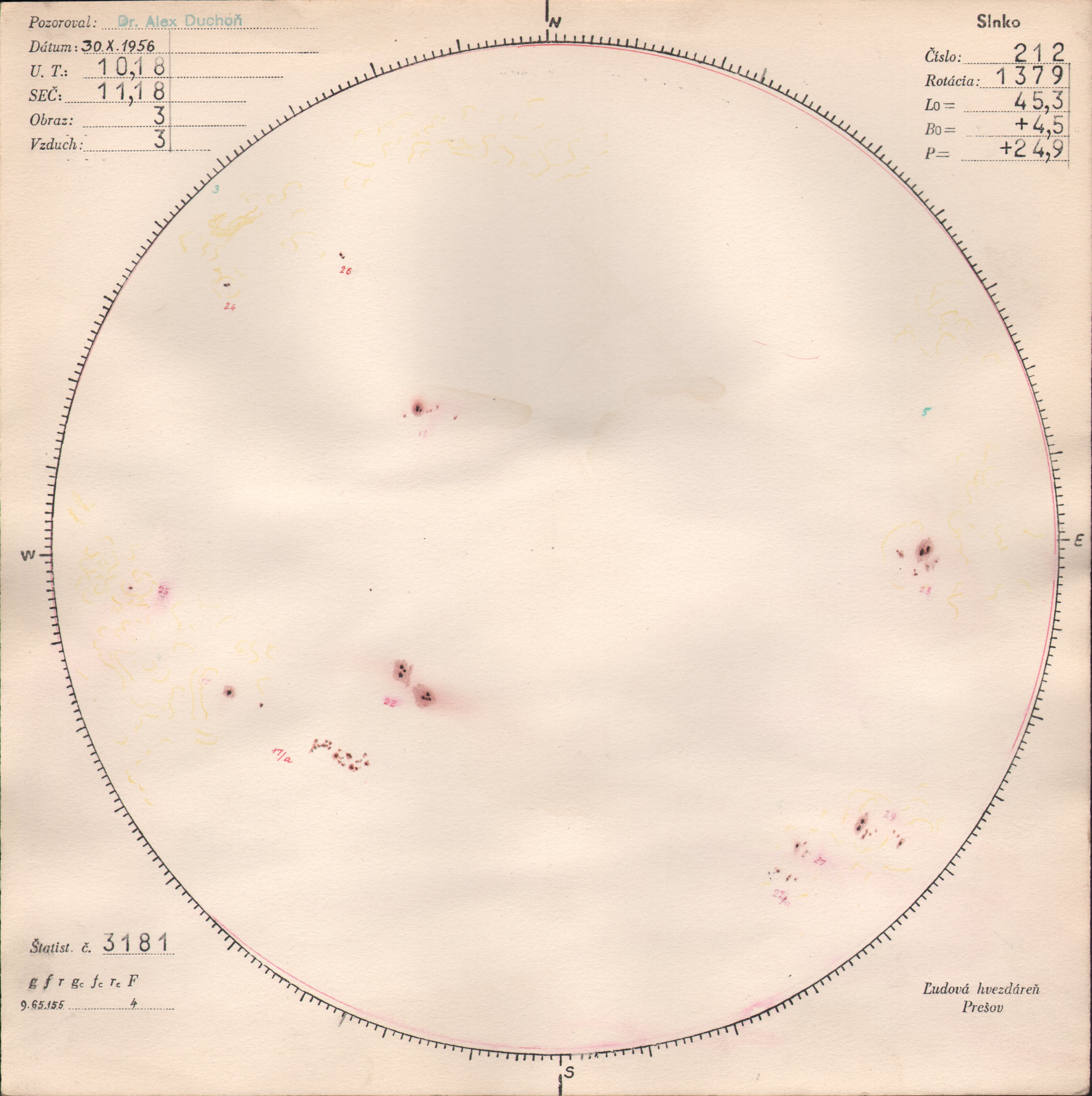 Obrázok zákresu Slnka na deň 30.10.1956