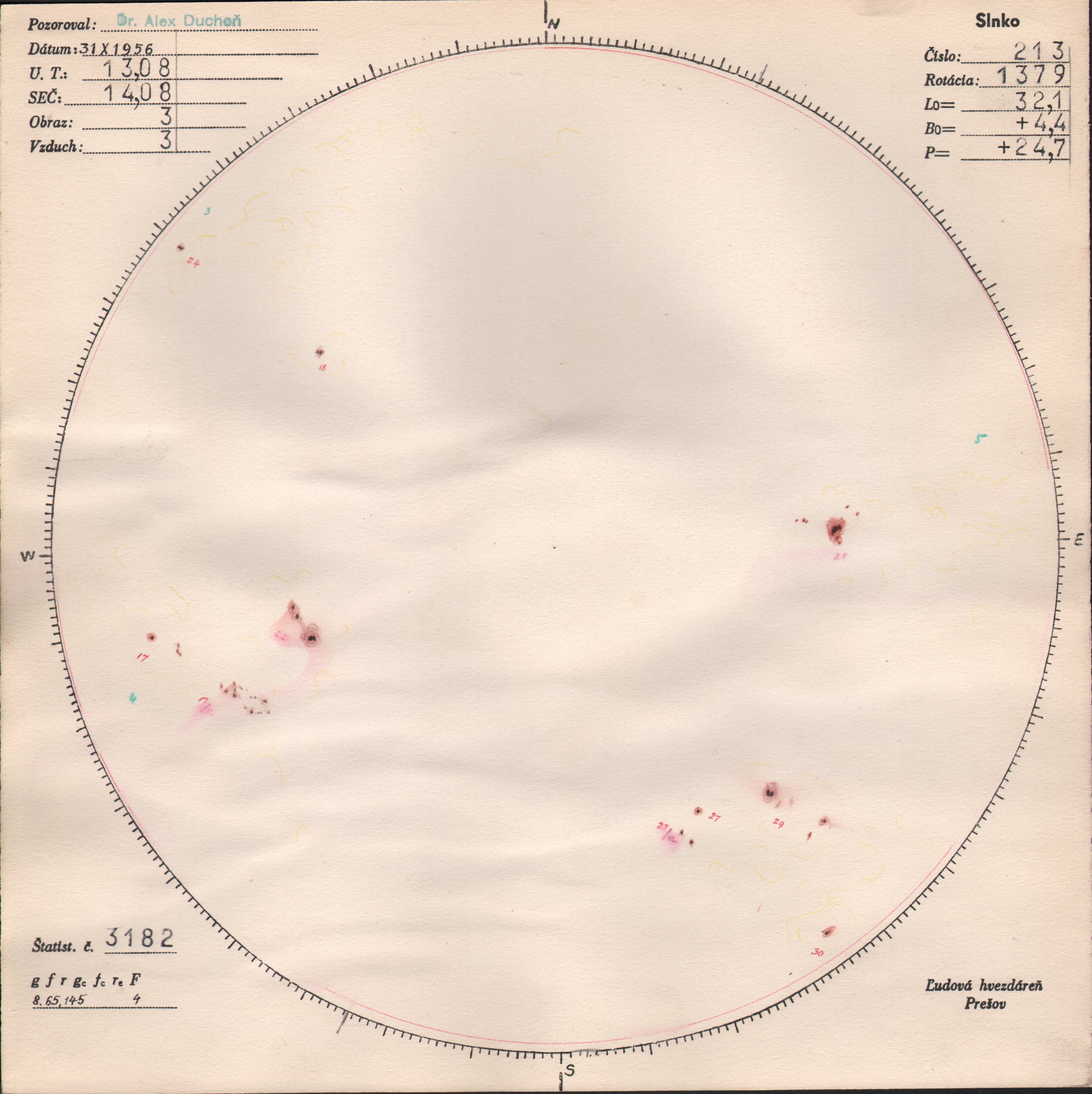 Obrázok zákresu Slnka na deň 31.10.1956