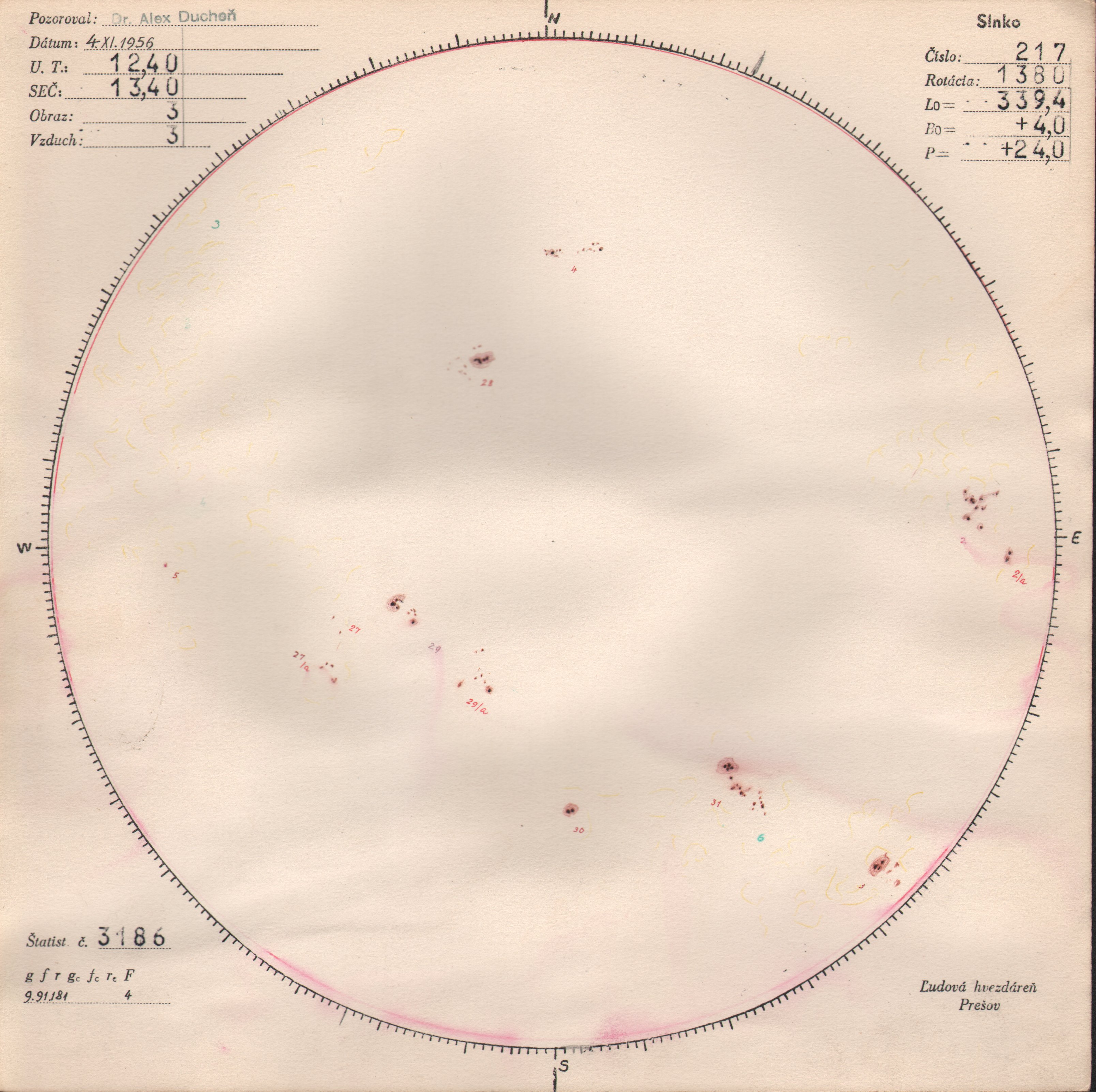 Obrázok zákresu Slnka na deň 04.11.1956