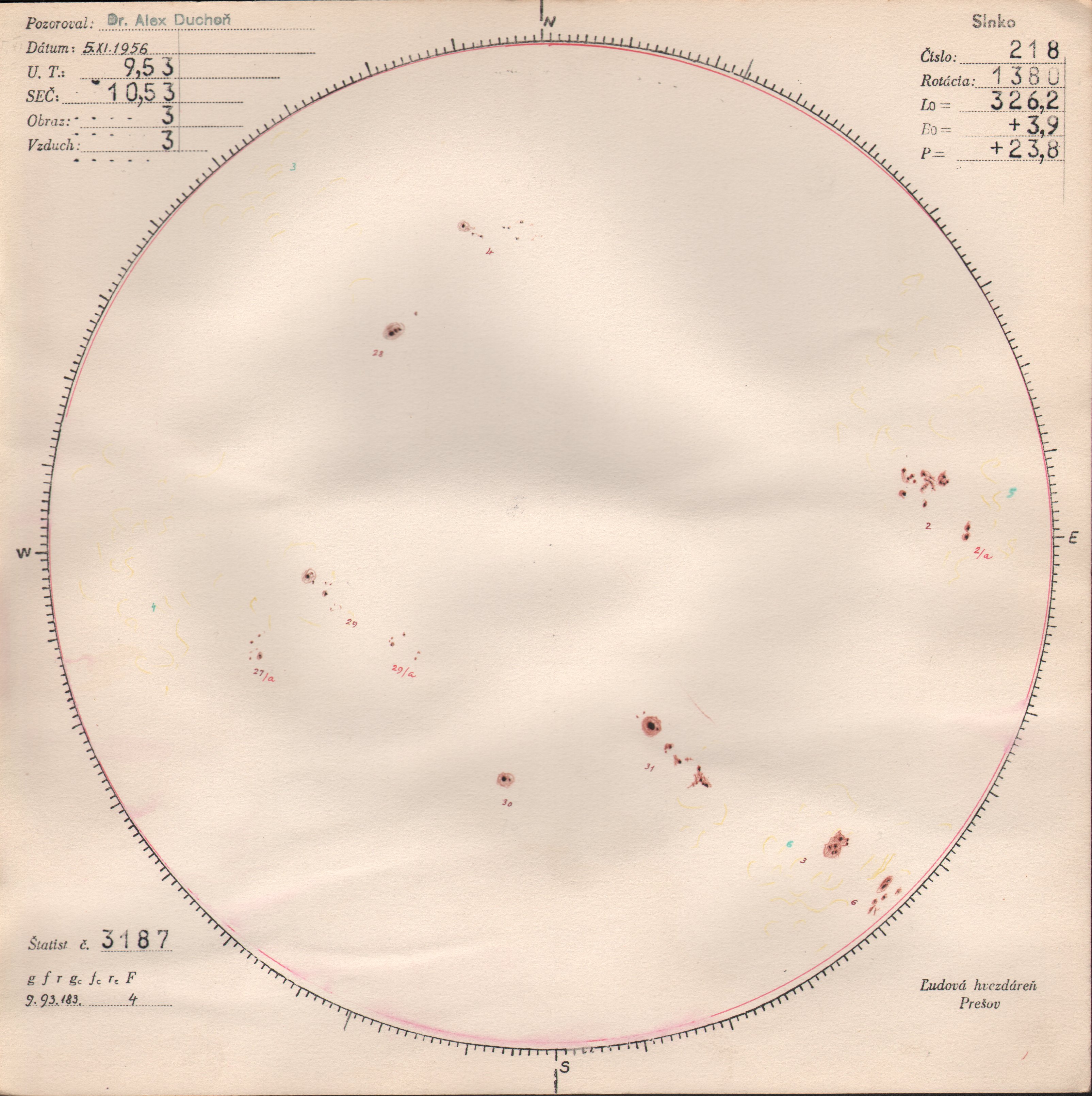 Obrázok zákresu Slnka na deň 05.11.1956