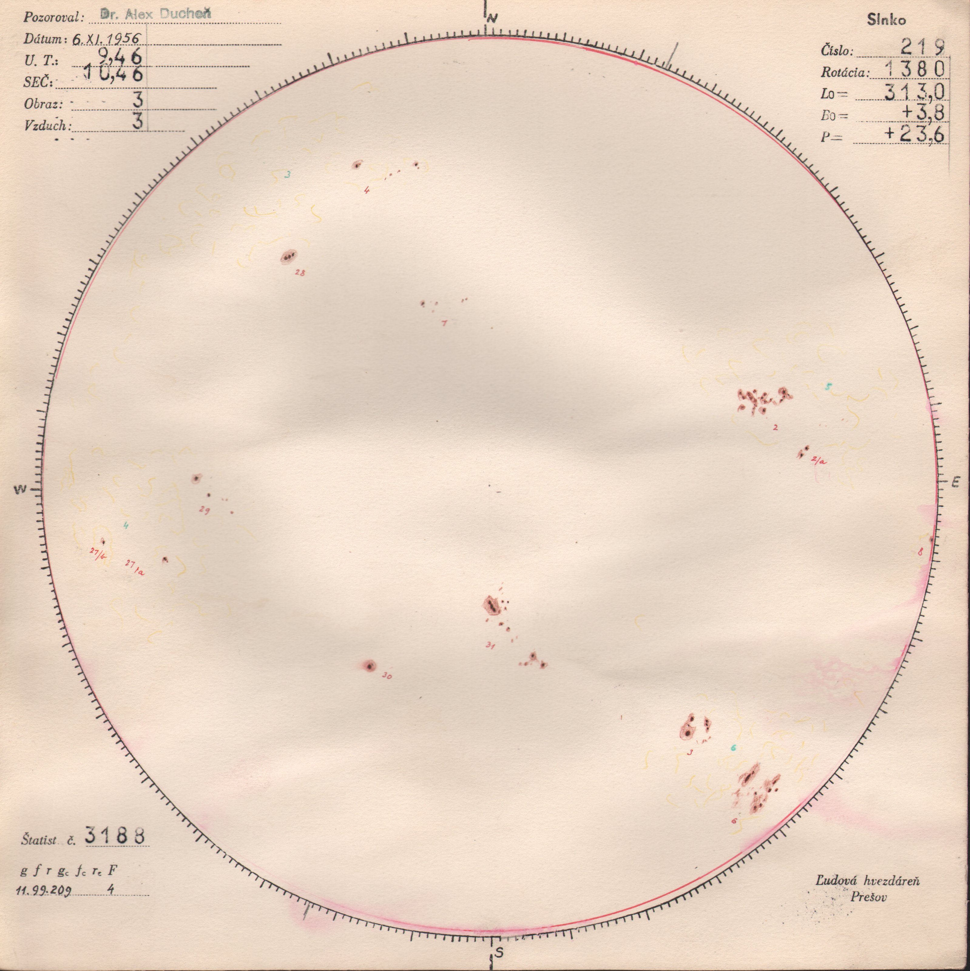 Obrázok zákresu Slnka na deň 06.11.1956