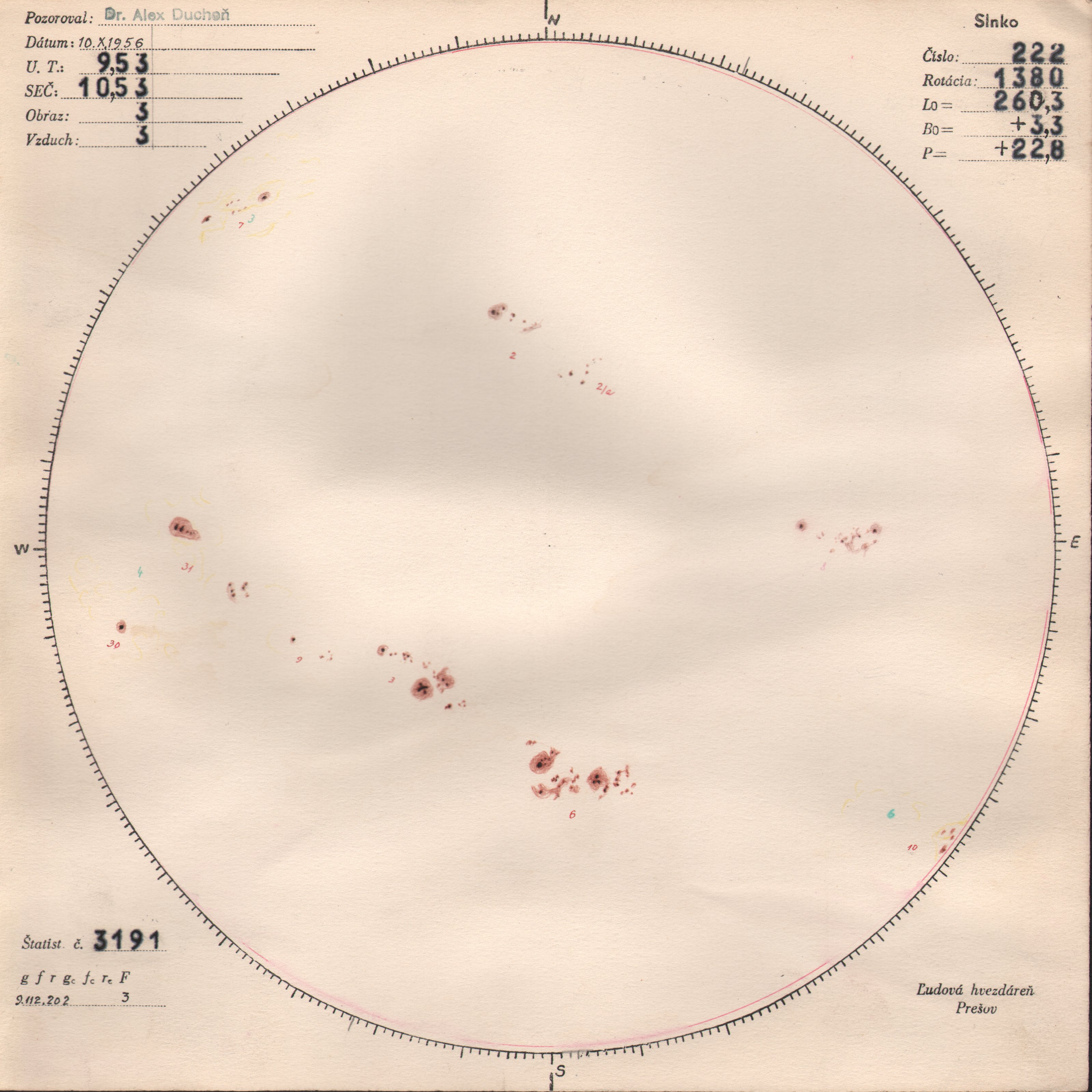 Obrázok zákresu Slnka na deň 10.11.1956