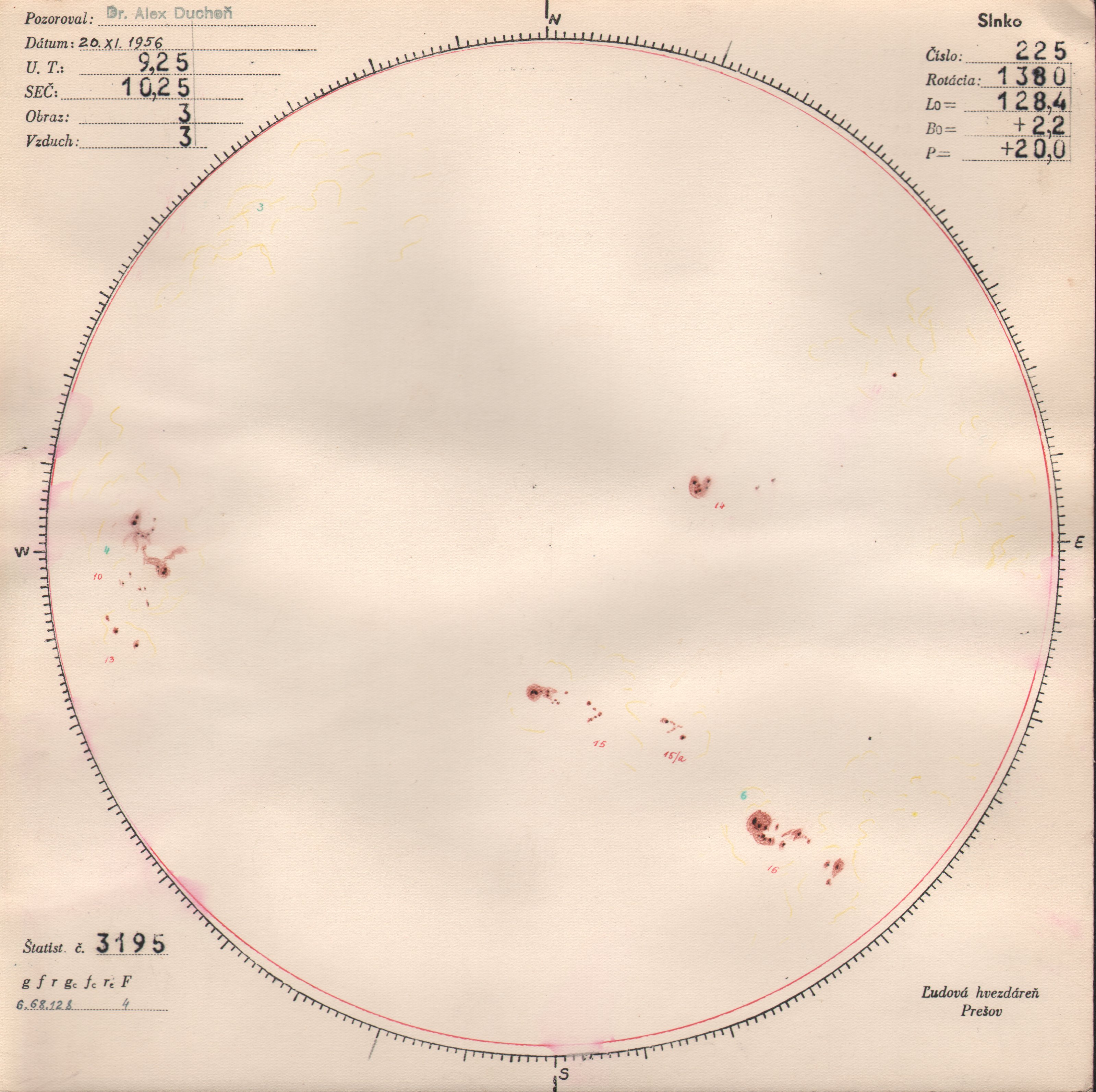 Obrázok zákresu Slnka na deň 20.11.1956