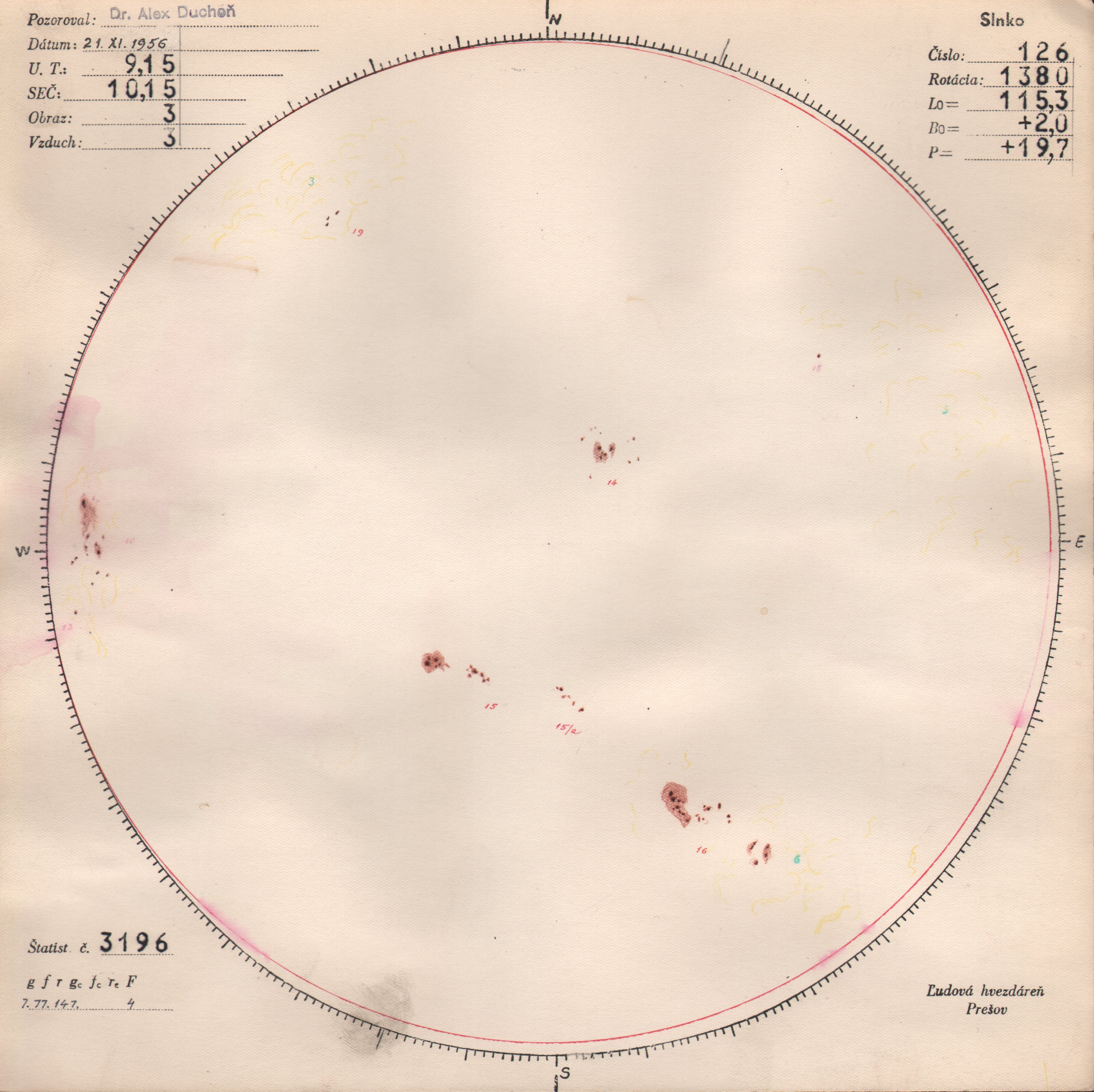 Obrázok zákresu Slnka na deň 21.11.1956