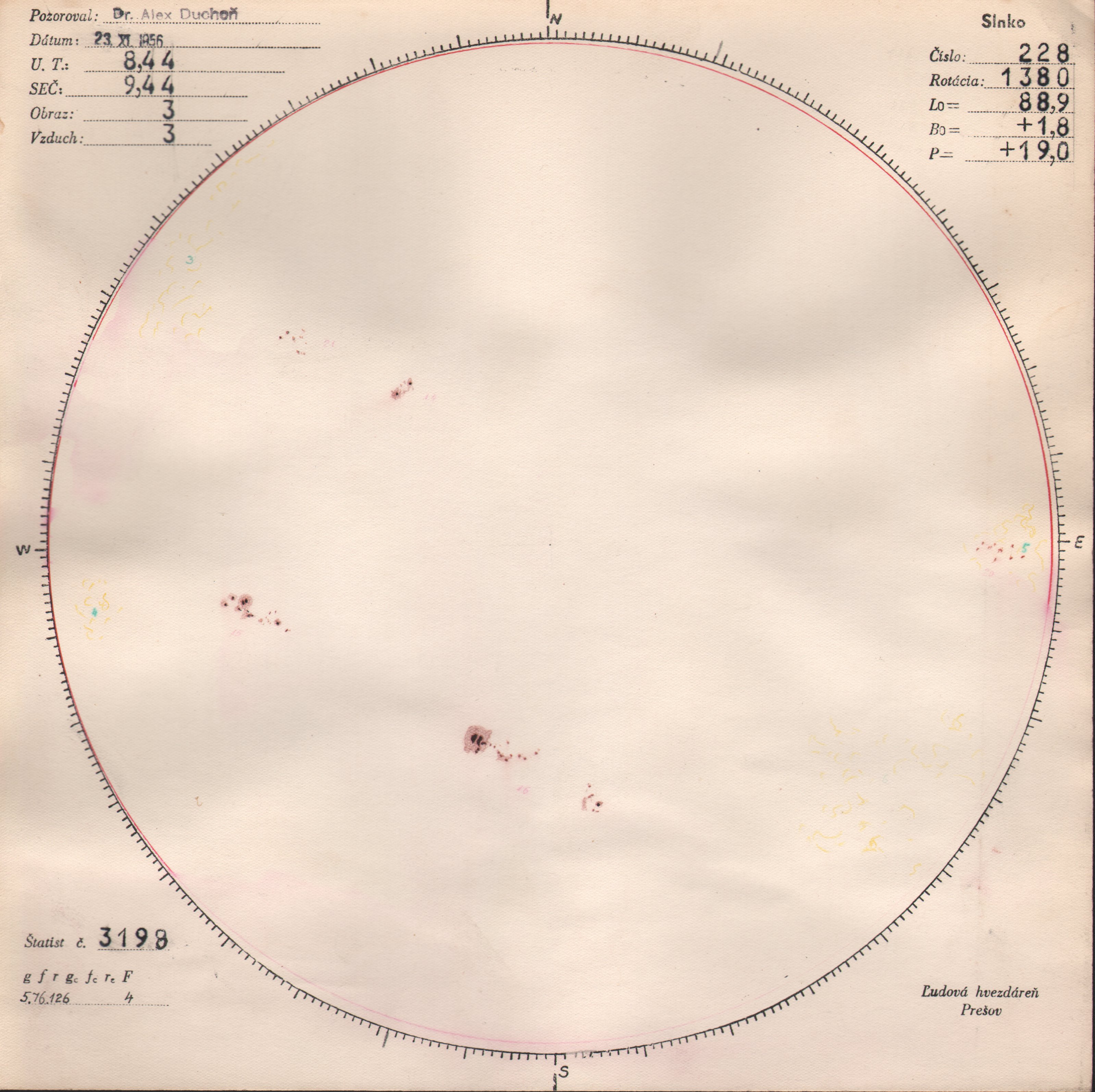 Obrázok zákresu Slnka na deň 23.11.1956