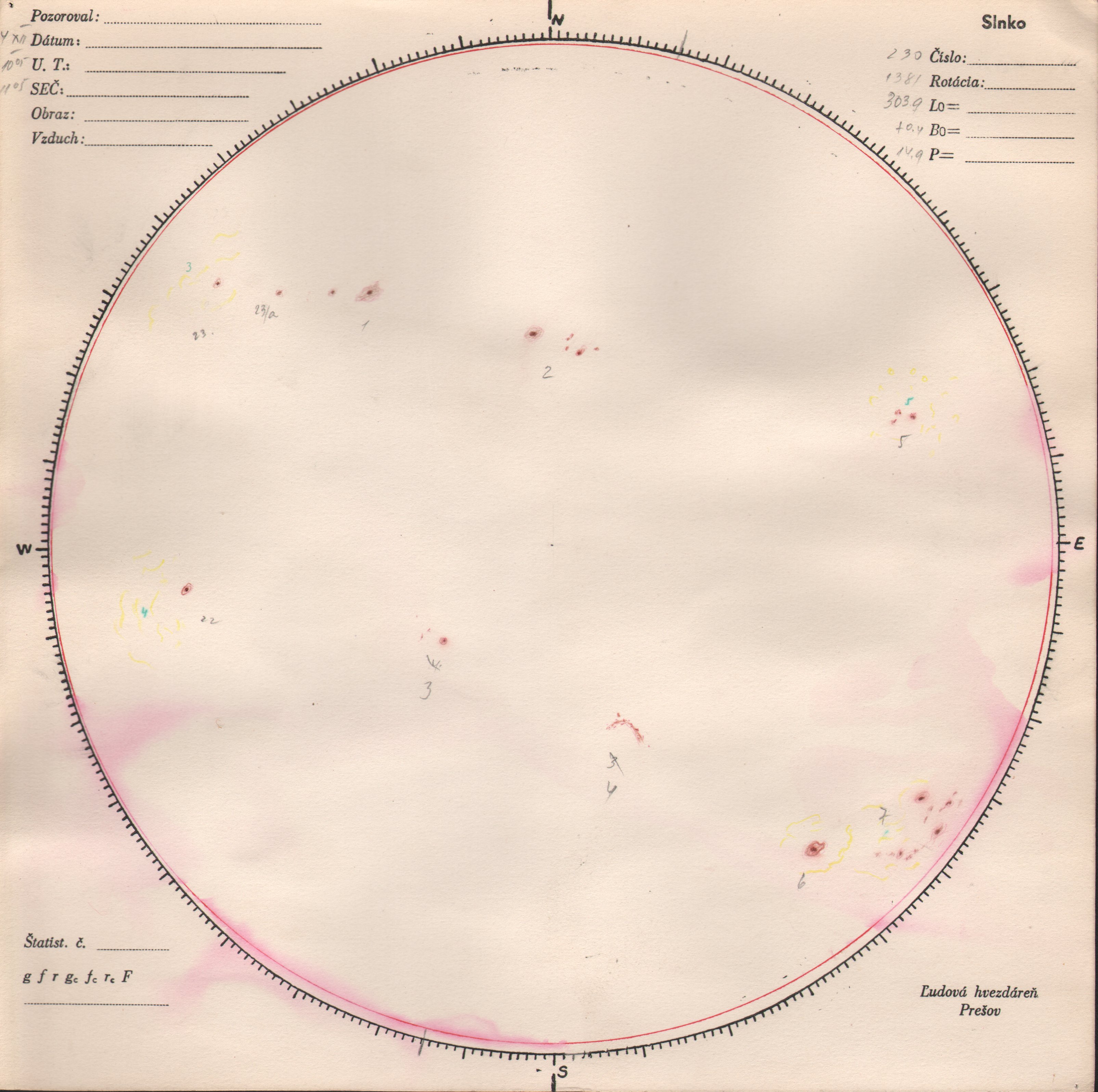 Obrázok zákresu Slnka na deň 04.12.1956