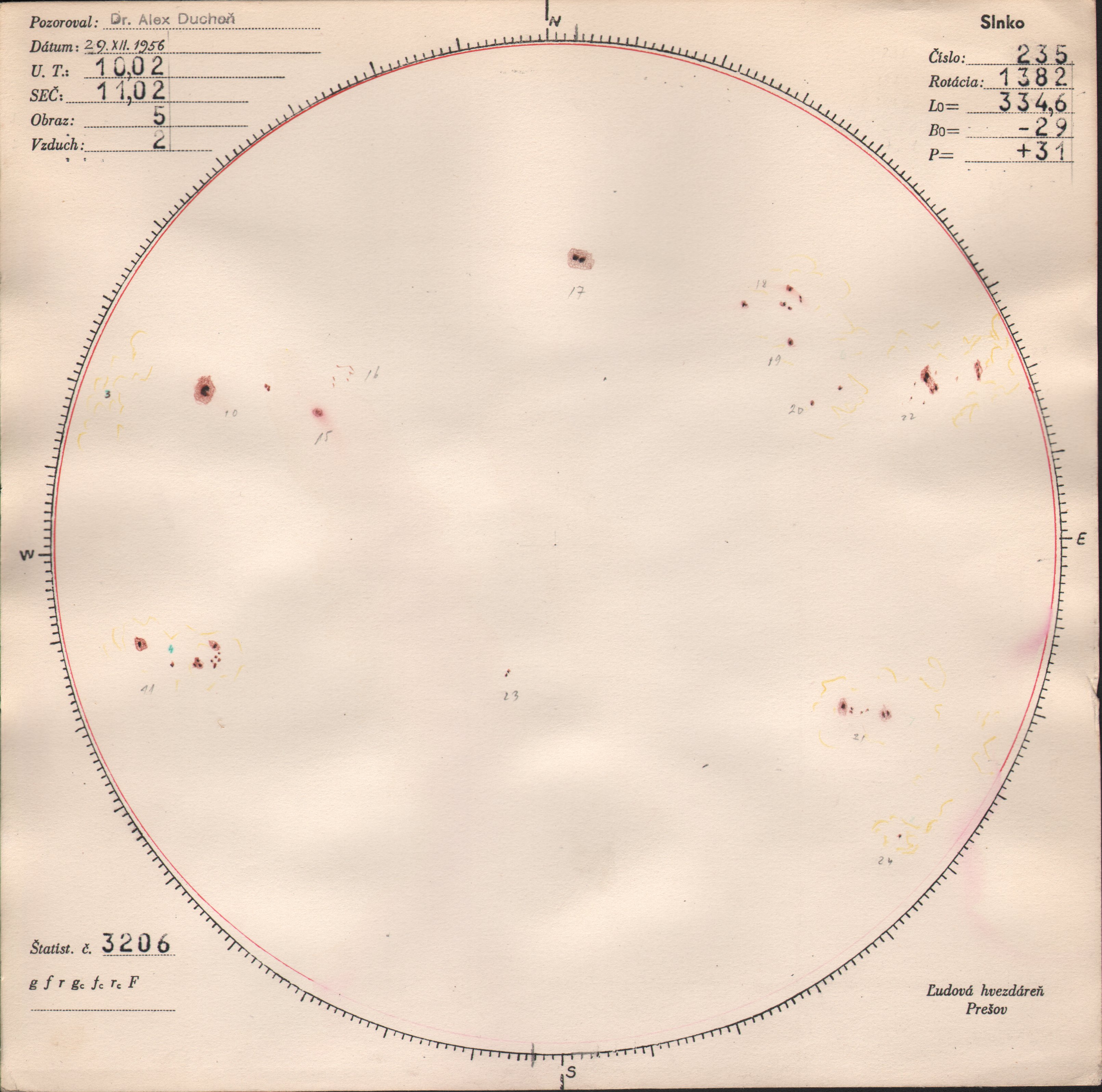 Obrázok zákresu Slnka na deň 29.12.1956
