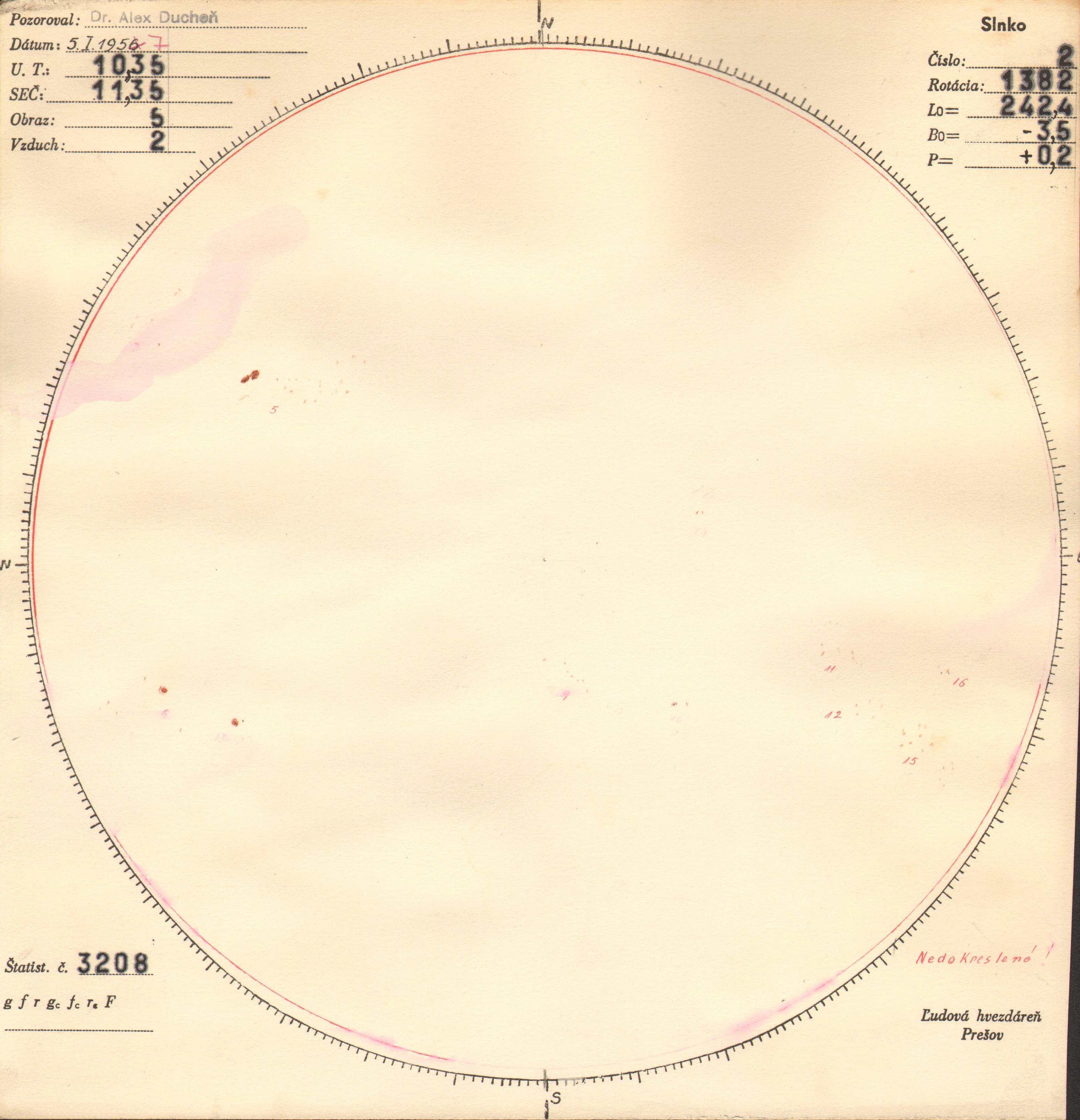 Obrázok zákresu Slnka na deň 05.01.1957