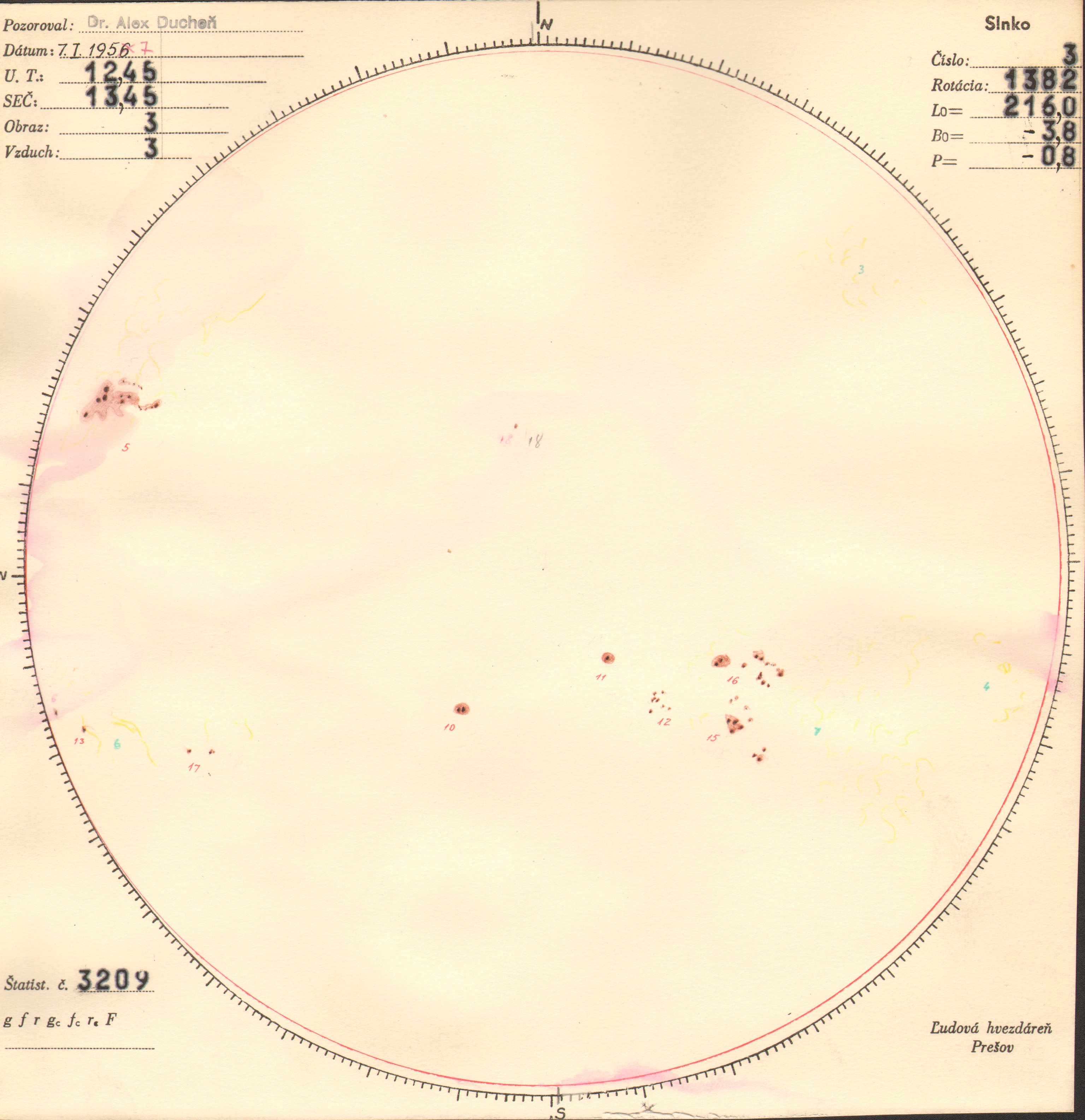 Obrázok zákresu Slnka na deň 07.01.1957