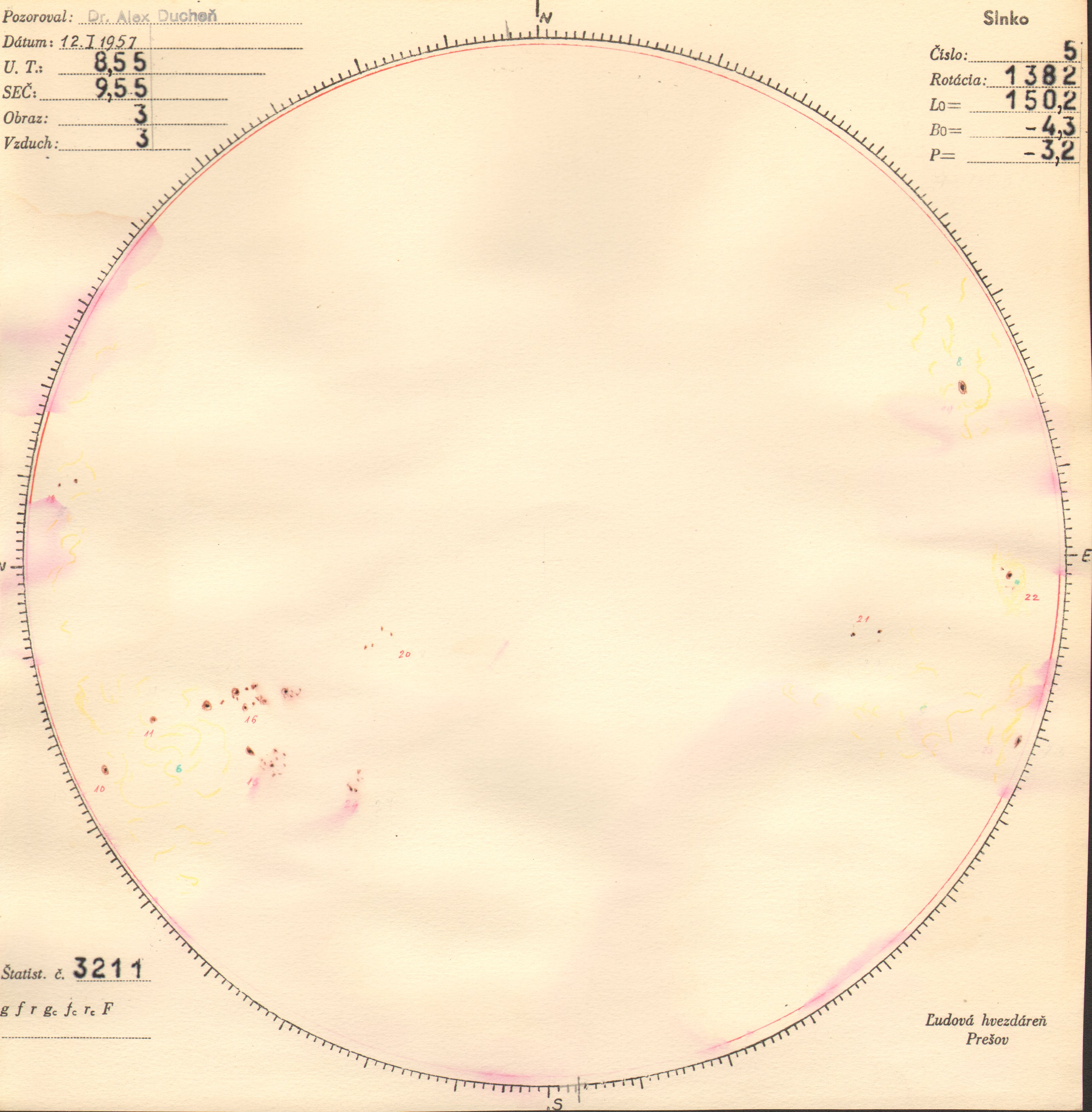 Obrázok zákresu Slnka na deň 12.01.1957