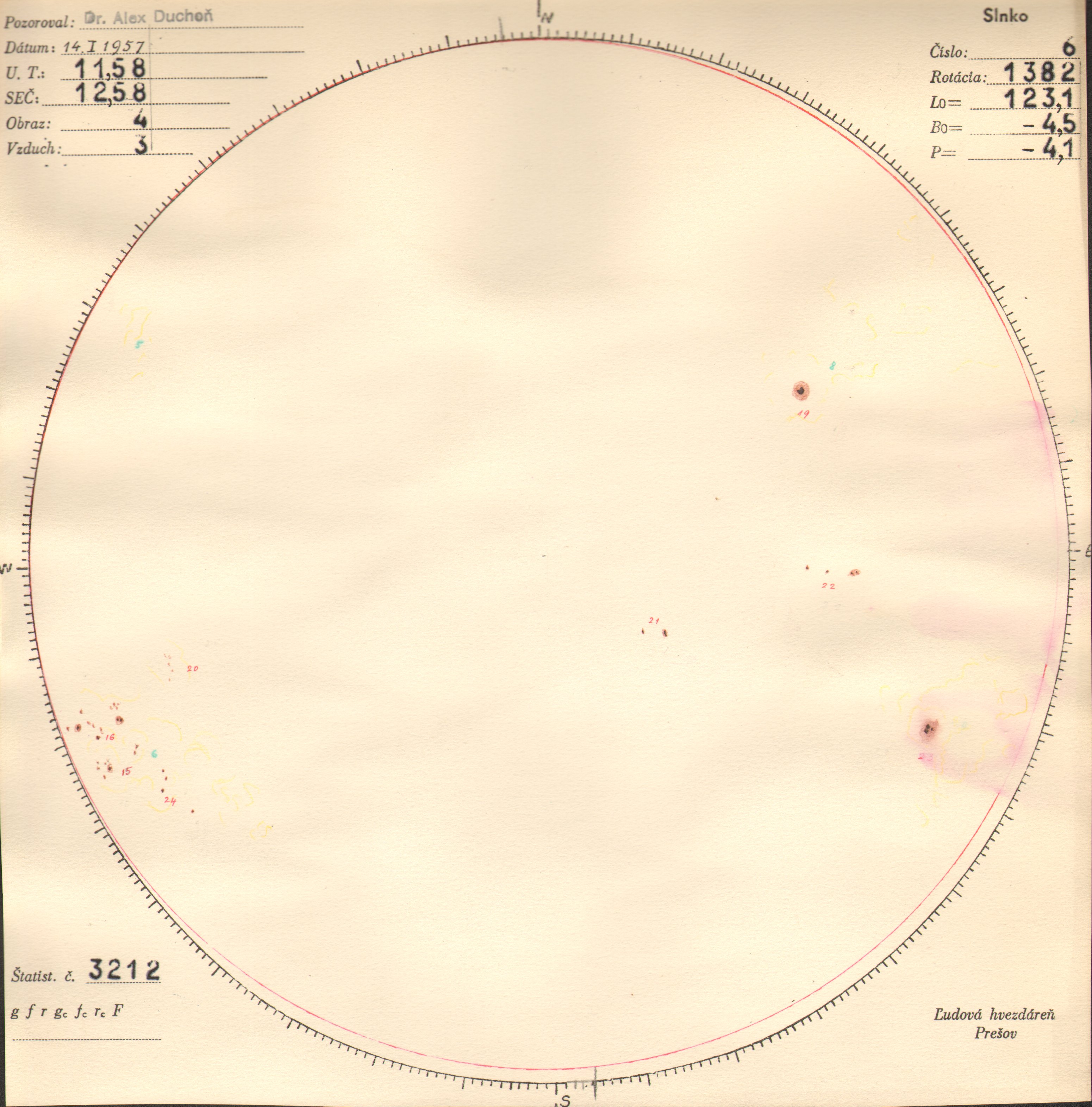 Obrázok zákresu Slnka na deň 14.01.1957