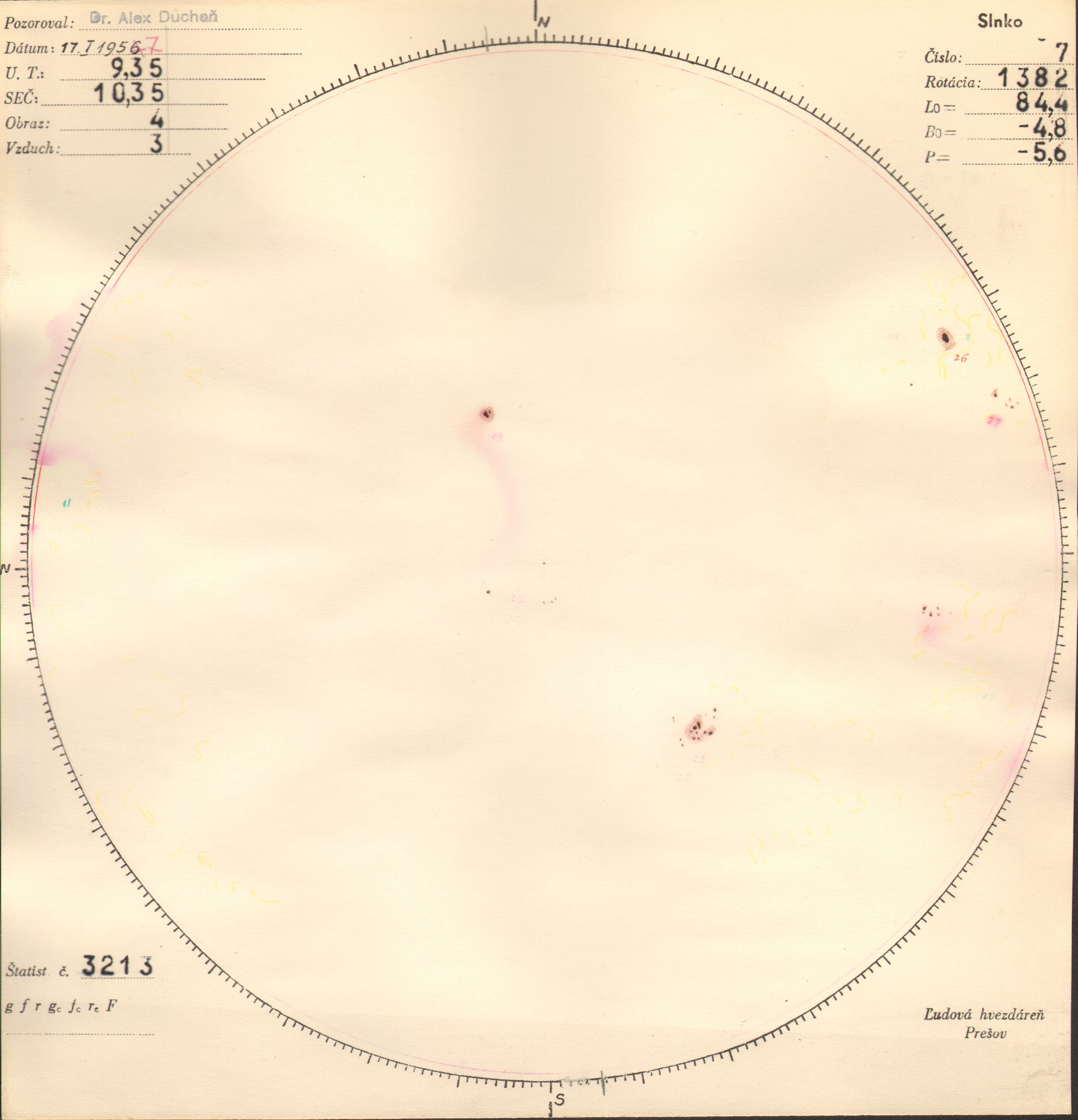 Obrázok zákresu Slnka na deň 17.01.1957