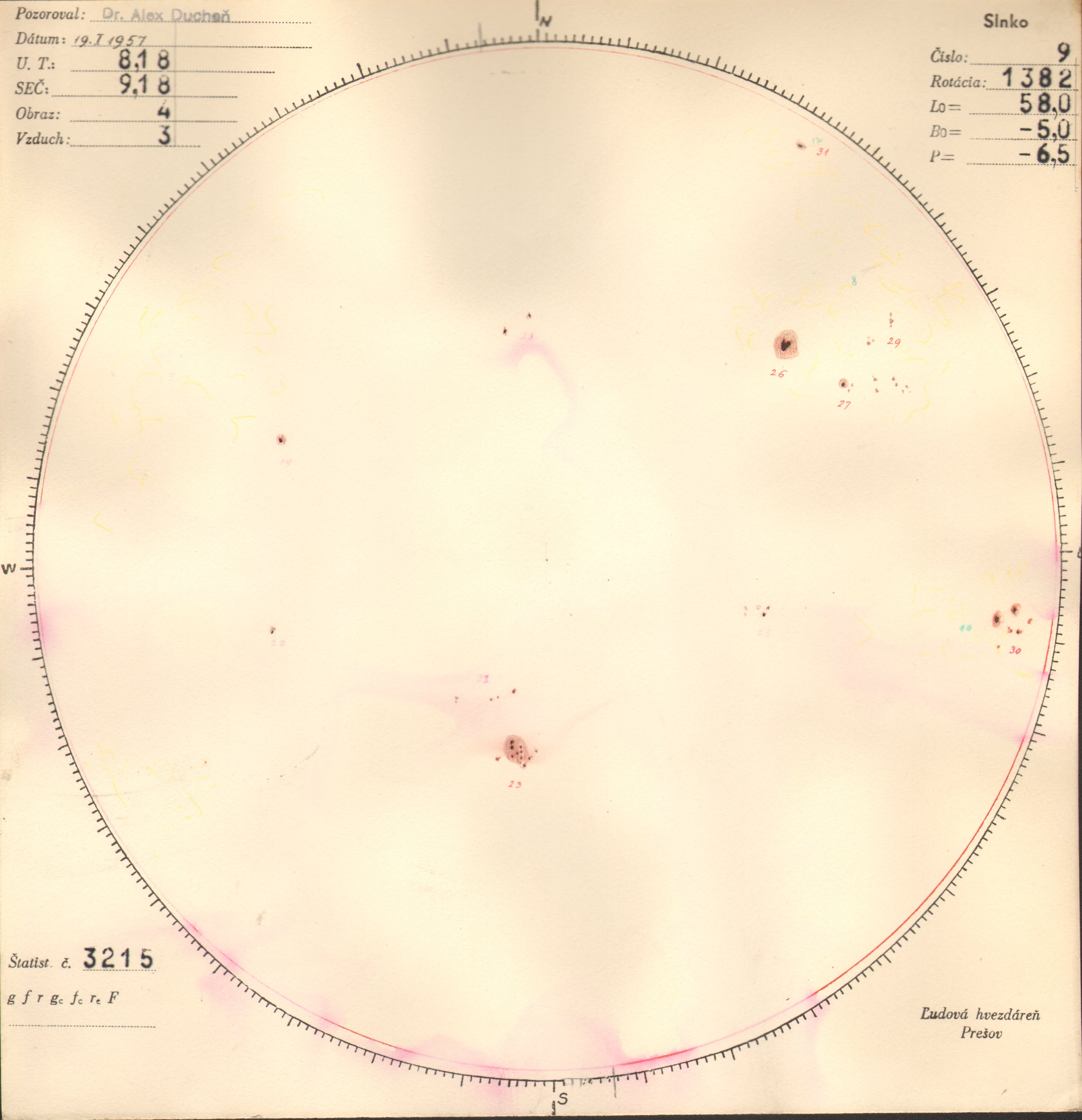 Obrázok zákresu Slnka na deň 19.01.1957