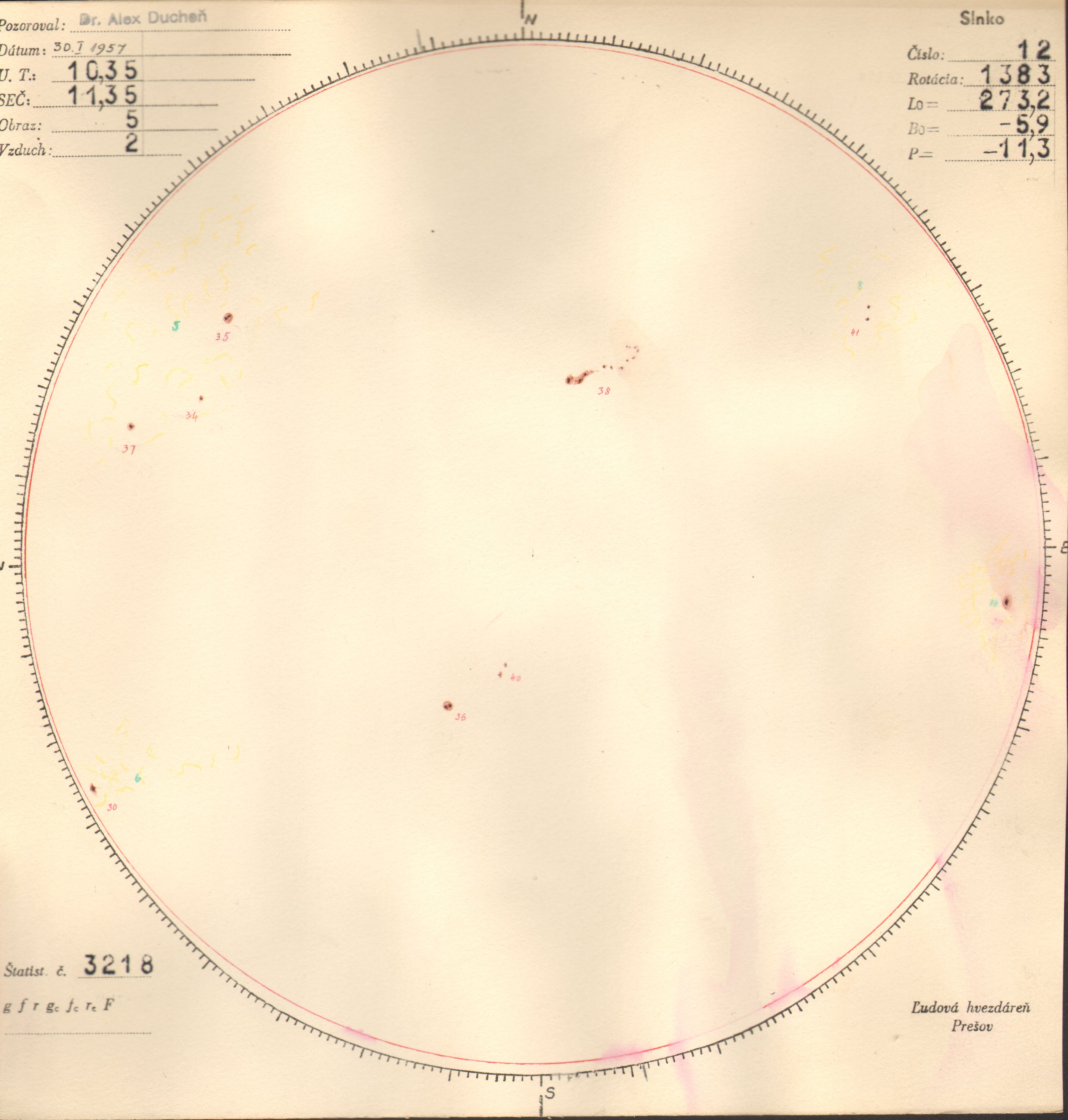Obrázok zákresu Slnka na deň 30.01.1957