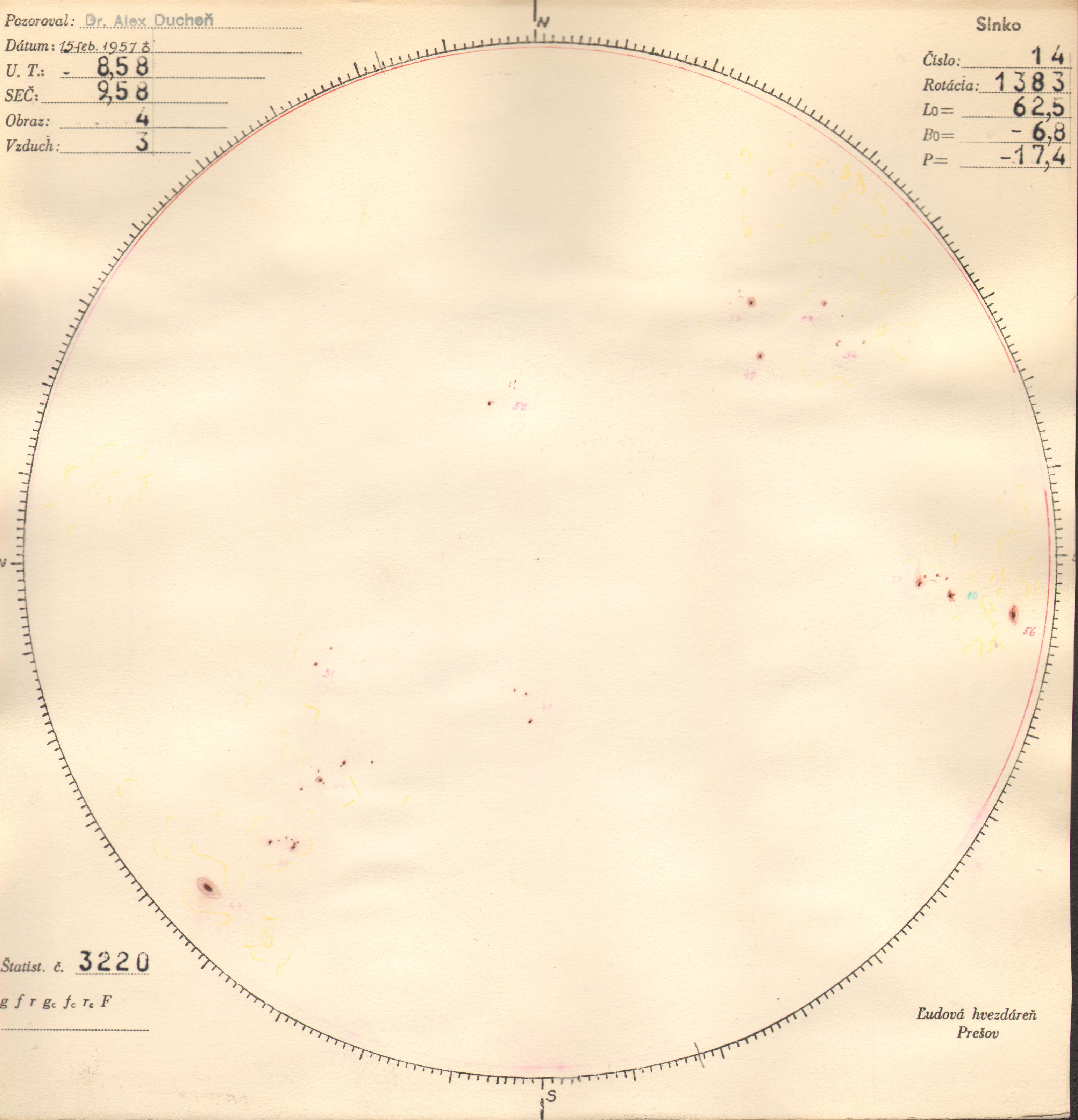 Obrázok zákresu Slnka na deň 15.02.1957