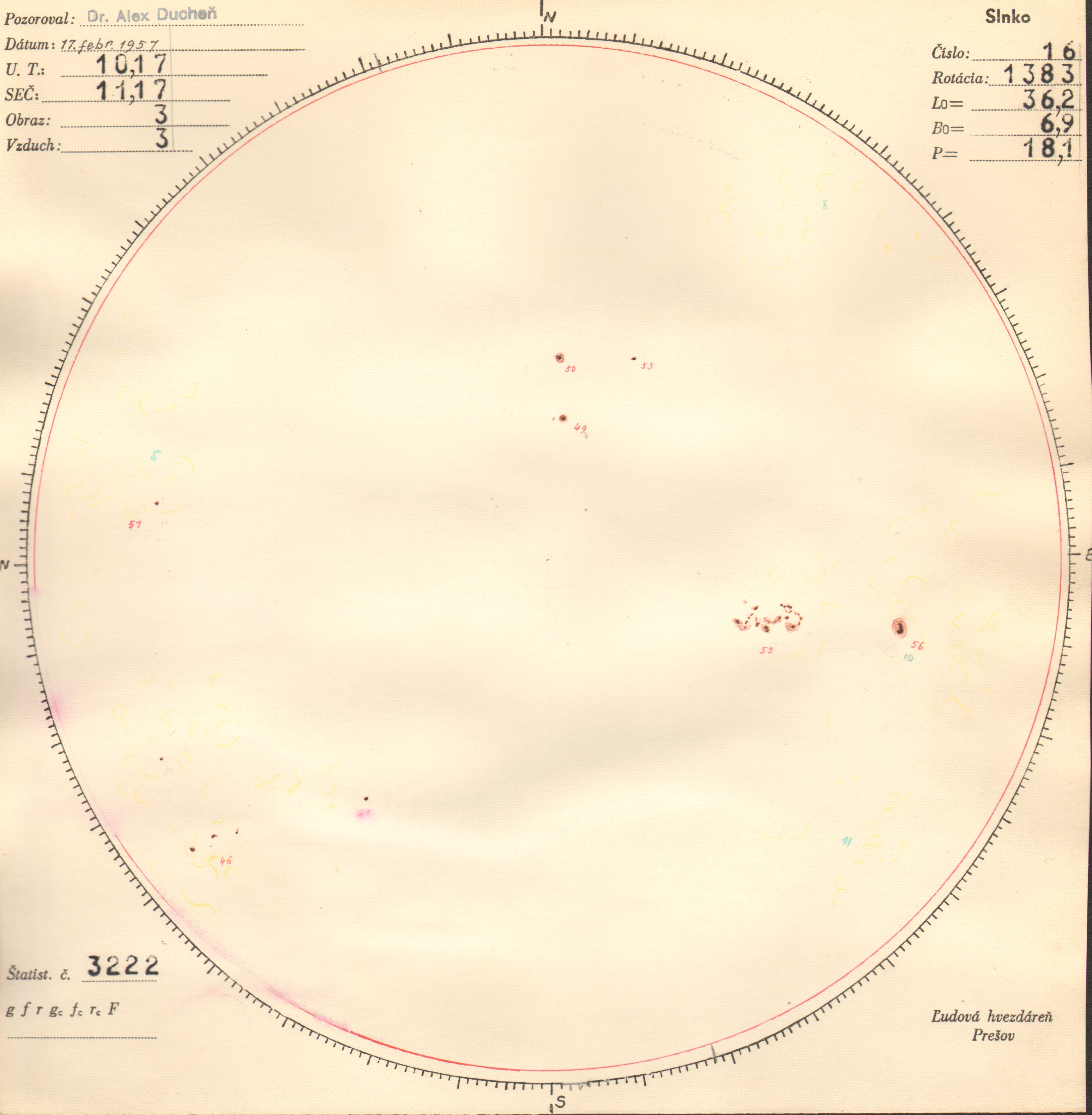 Obrázok zákresu Slnka na deň 17.02.1957