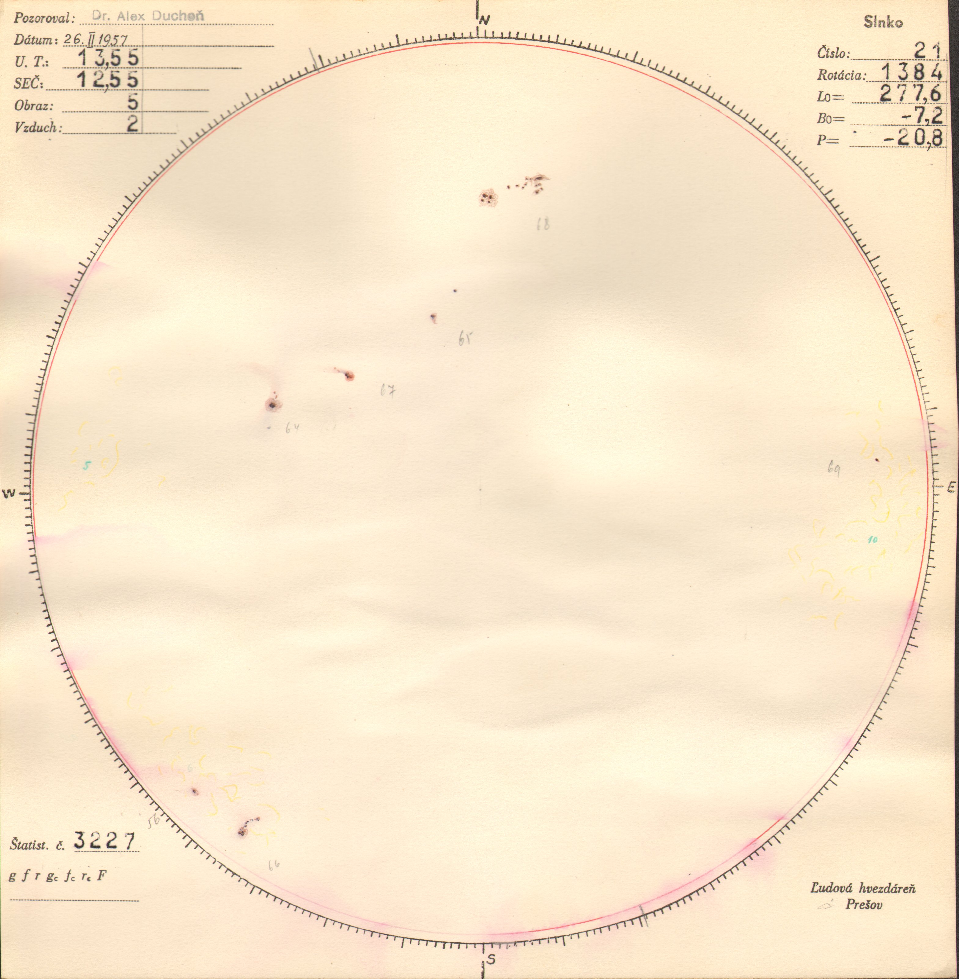 Obrázok zákresu Slnka na deň 26.02.1957