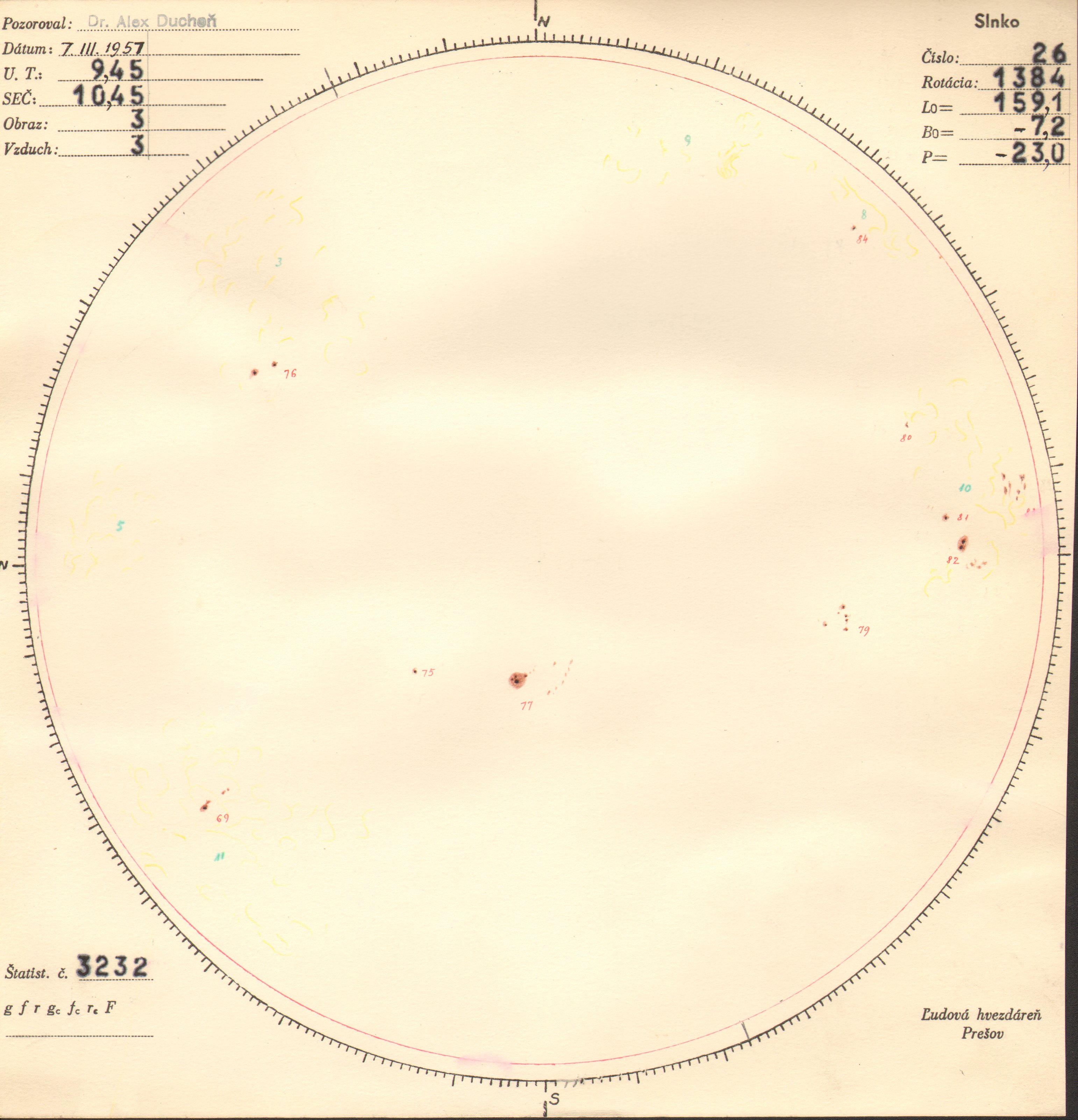 Obrázok zákresu Slnka na deň 07.03.1957