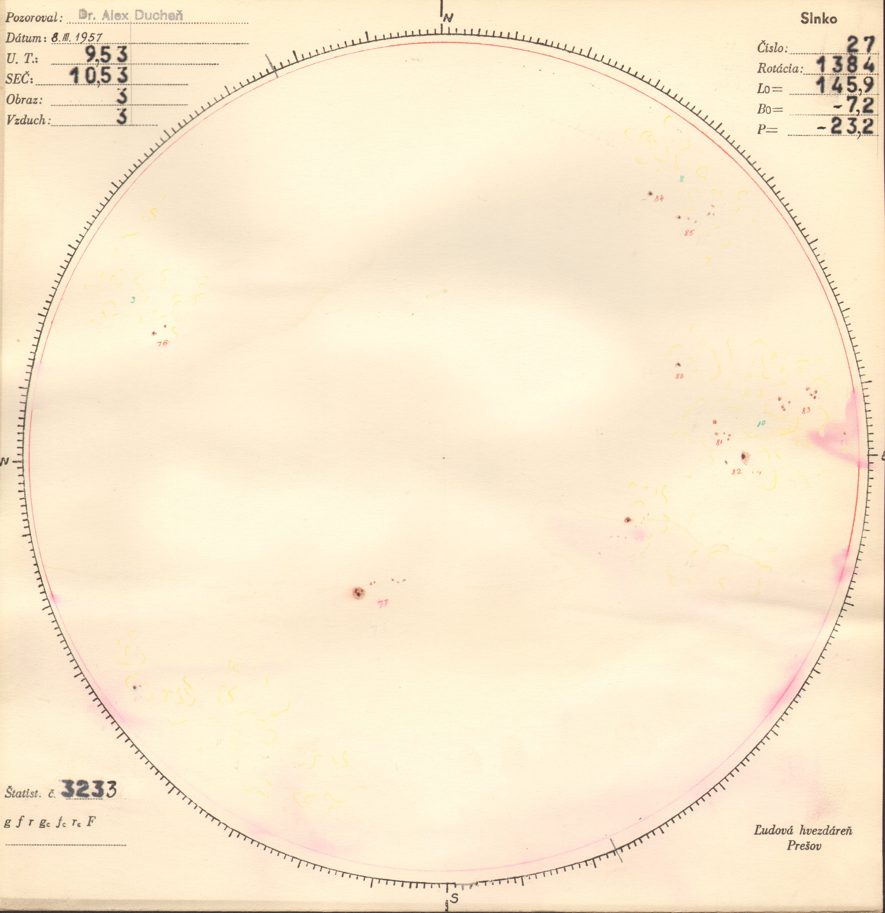Obrázok zákresu Slnka na deň 08.03.1957