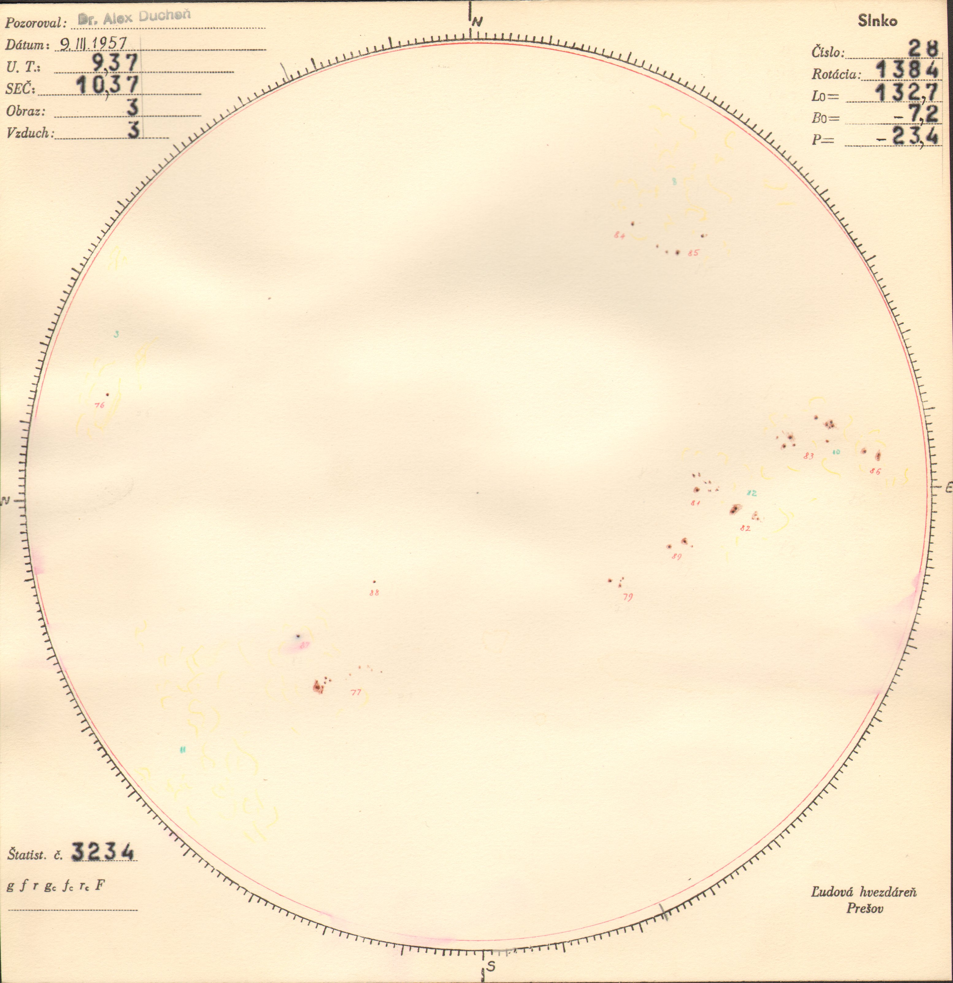 Obrázok zákresu Slnka na deň 09.03.1957