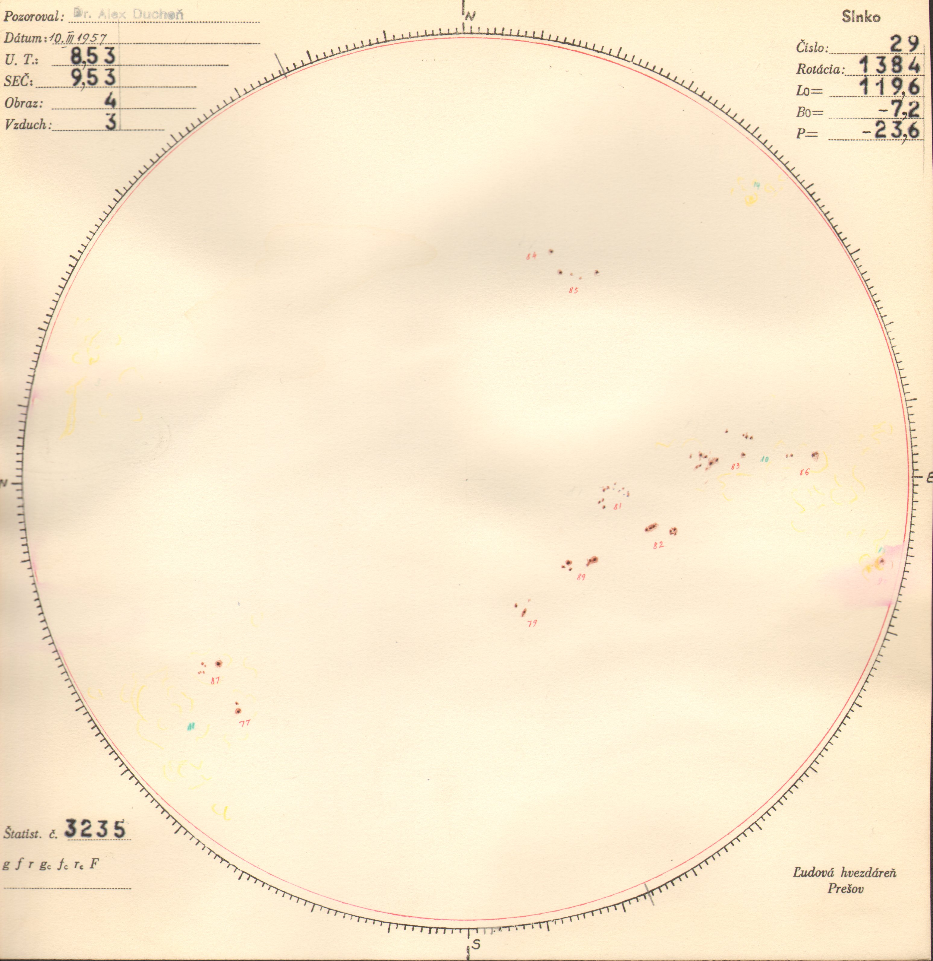 Obrázok zákresu Slnka na deň 10.03.1957