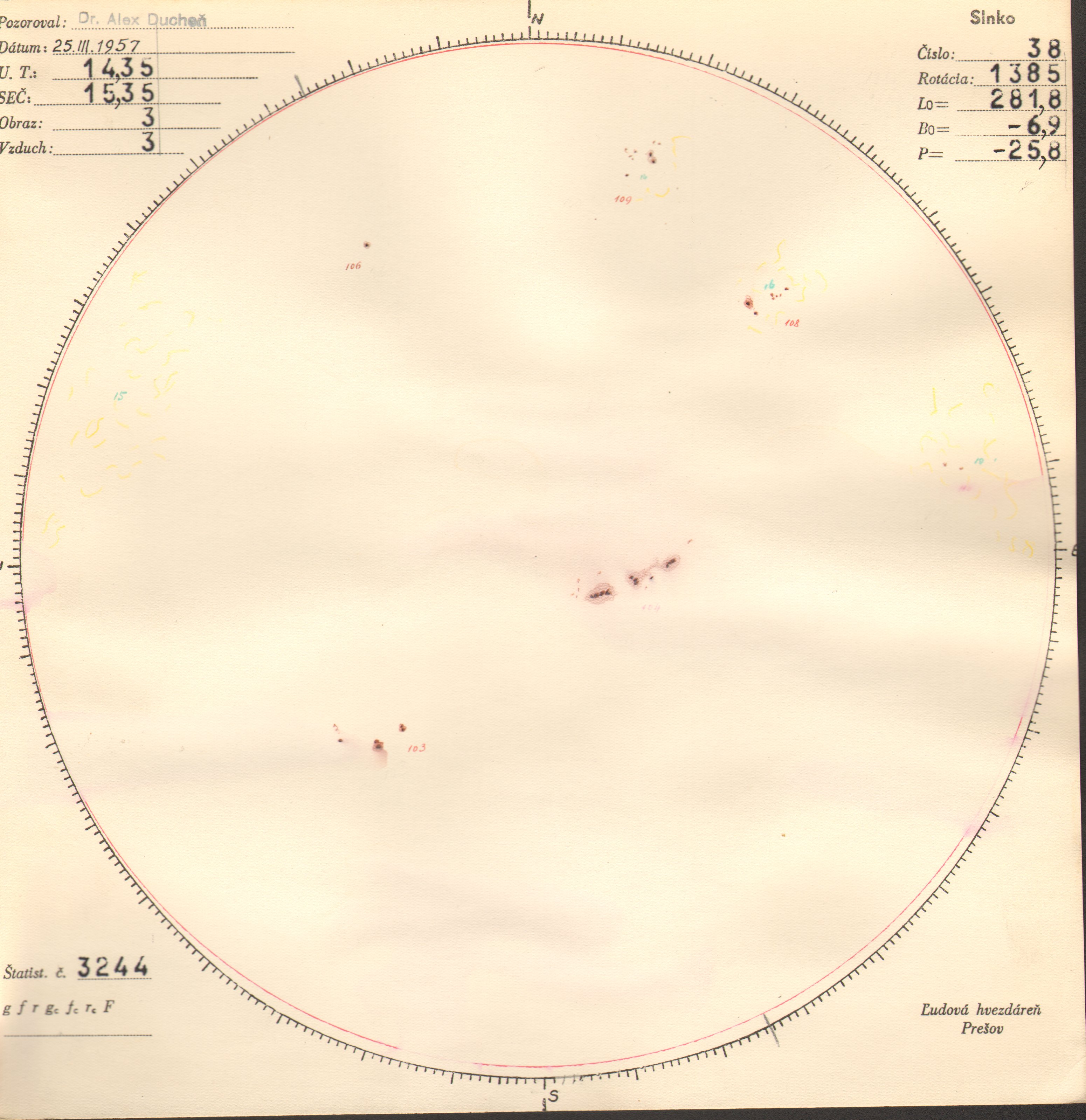 Obrázok zákresu Slnka na deň 25.03.1957