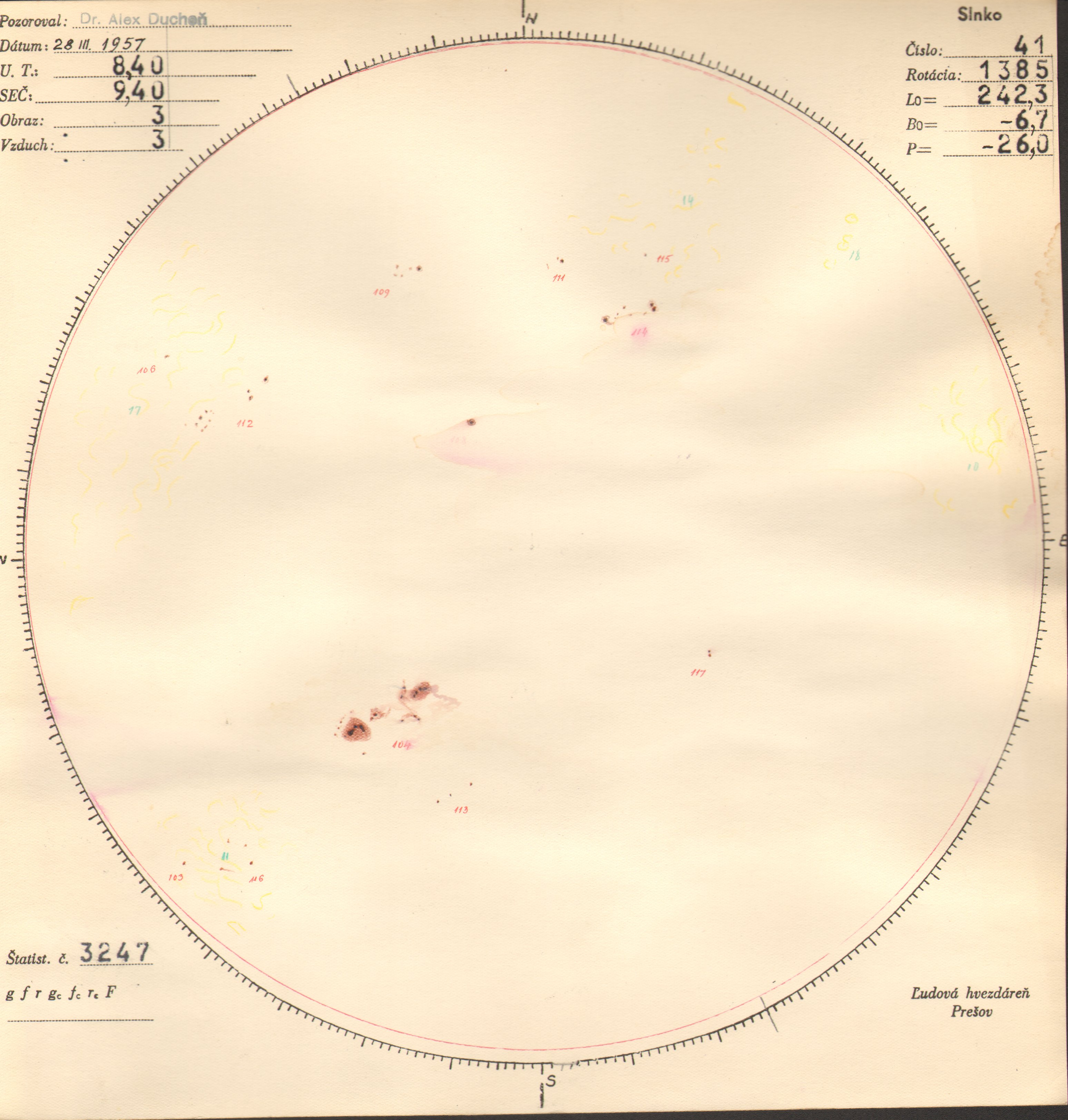 Obrázok zákresu Slnka na deň 28.03.1957