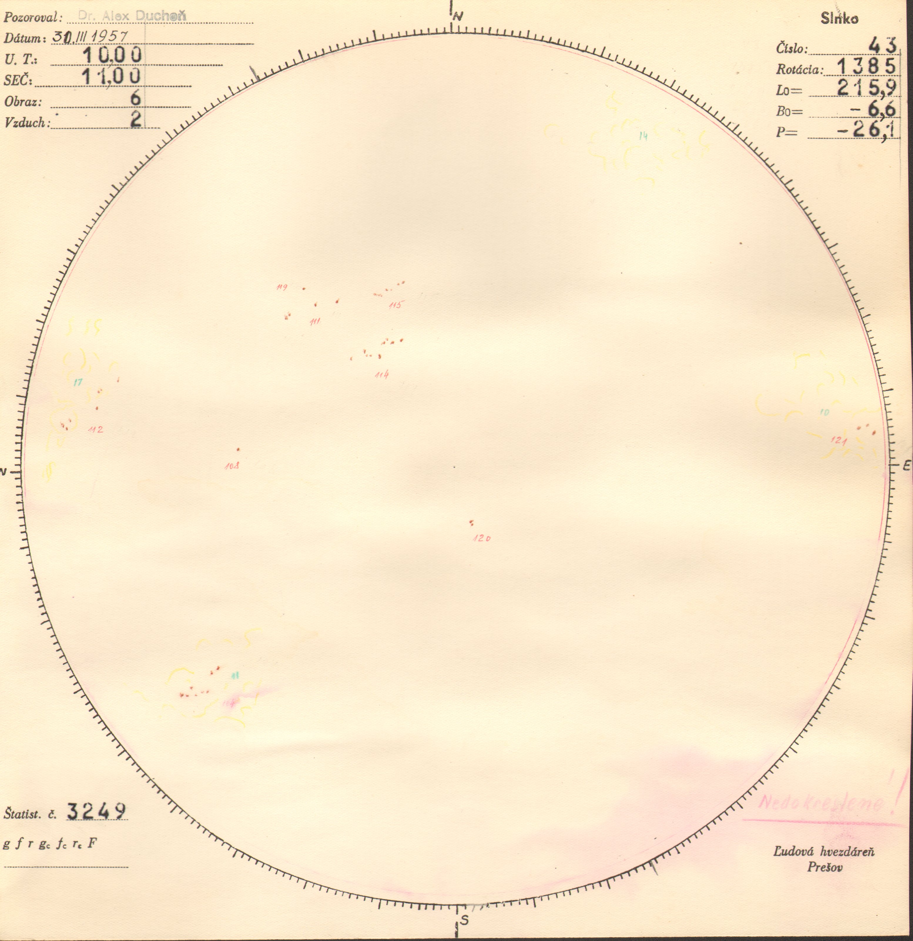 Obrázok zákresu Slnka na deň 30.03.1957