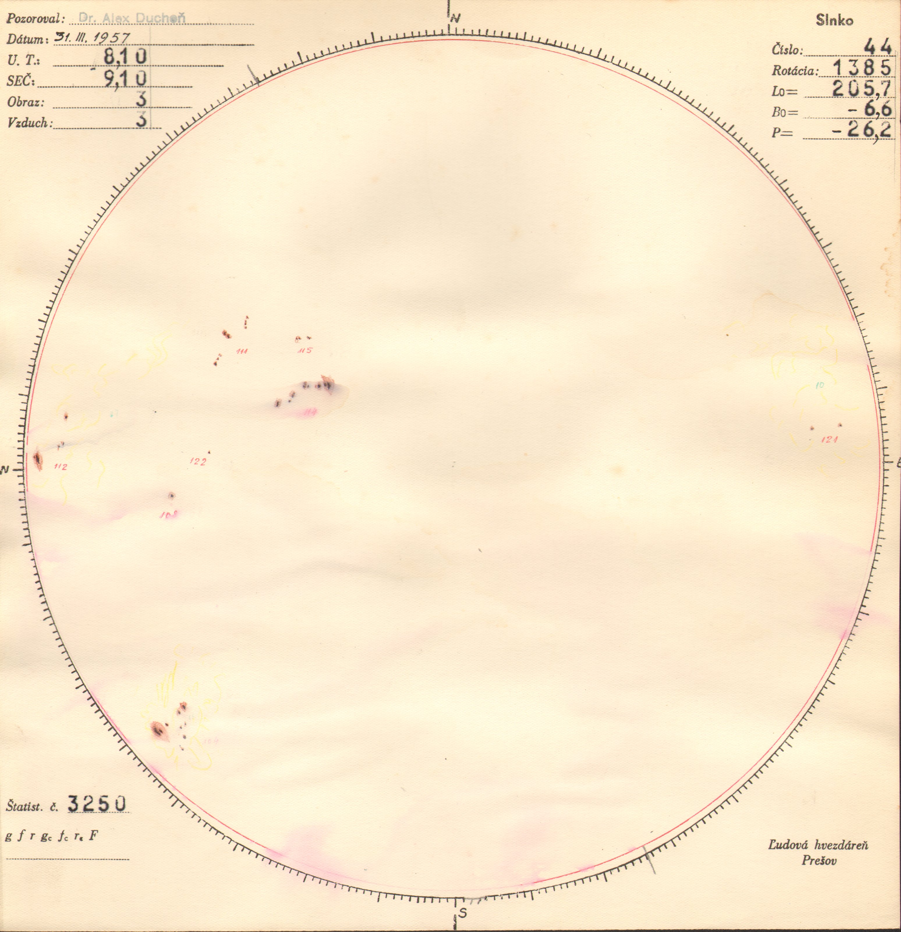 Obrázok zákresu Slnka na deň 31.03.1957