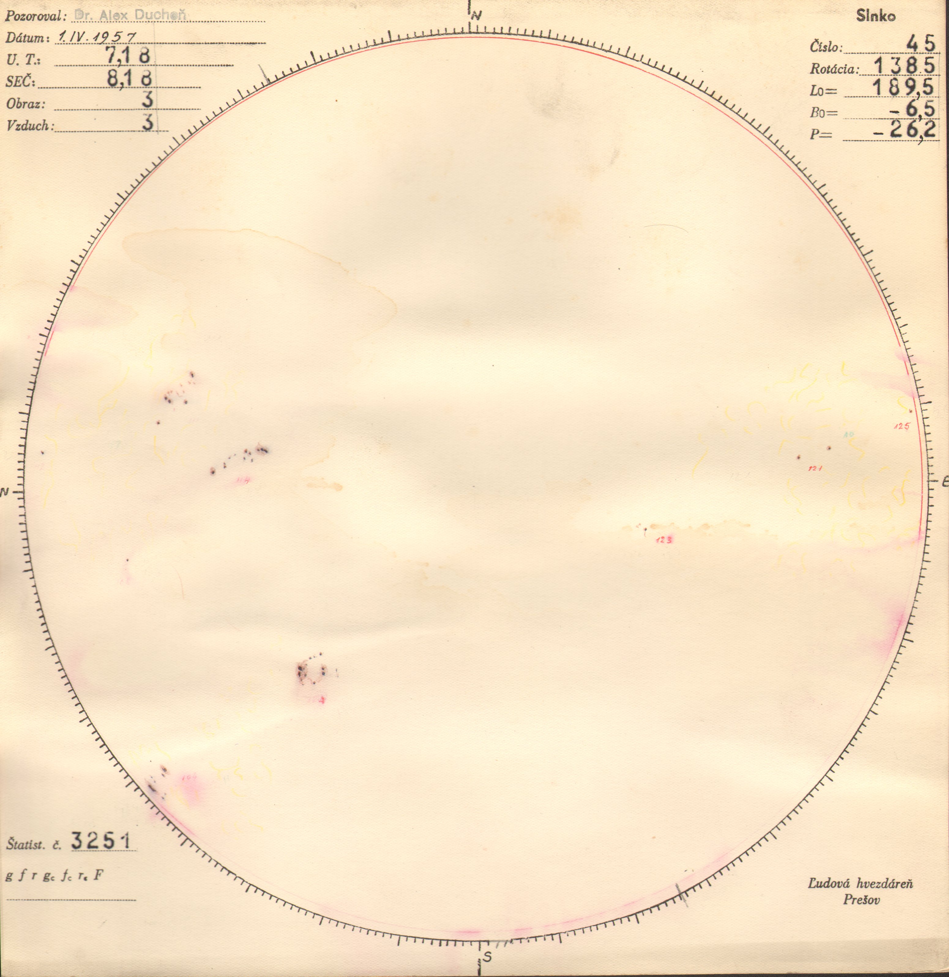 Obrázok zákresu Slnka na deň 01.04.1957