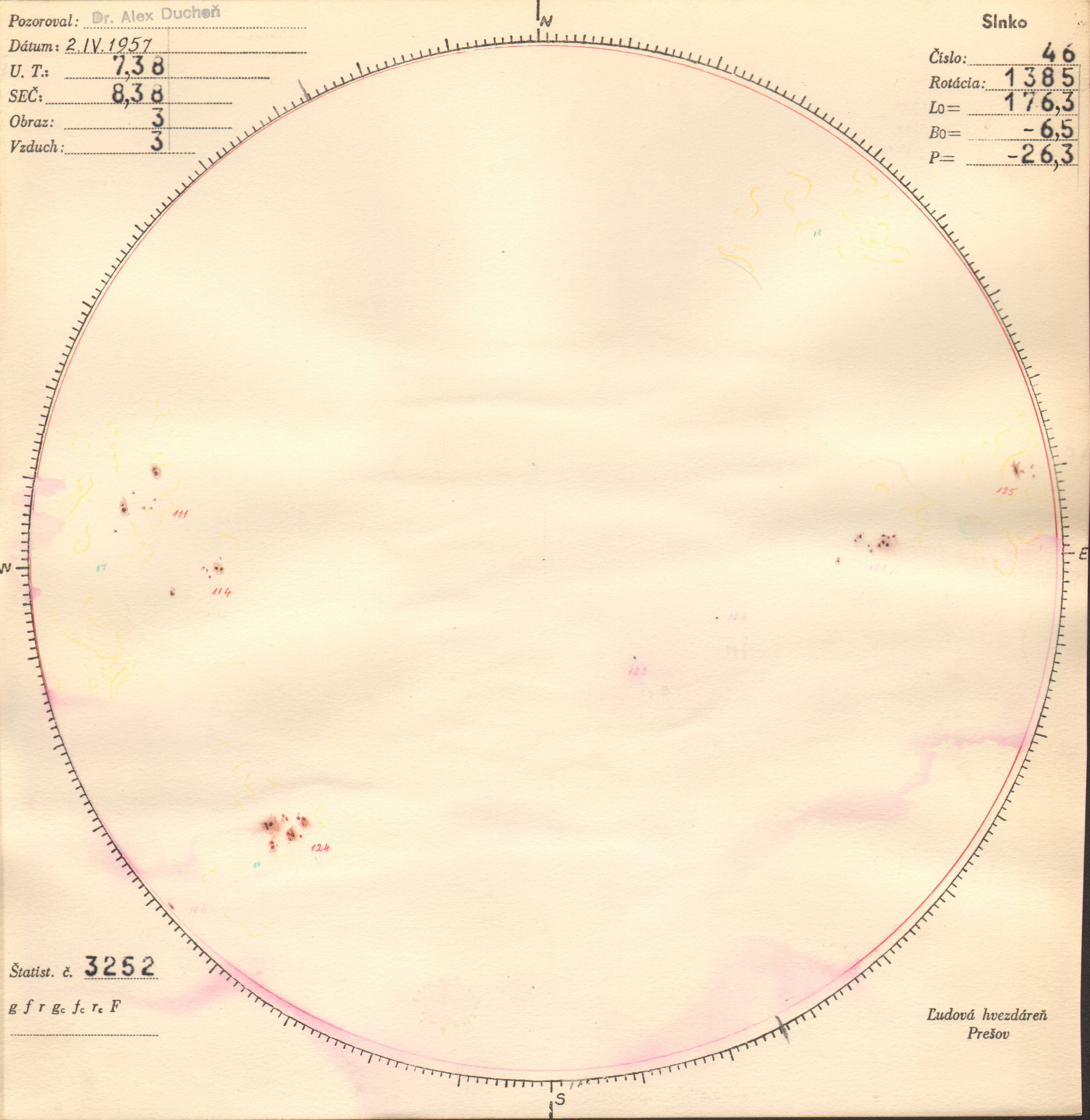 Obrázok zákresu Slnka na deň 02.04.1957