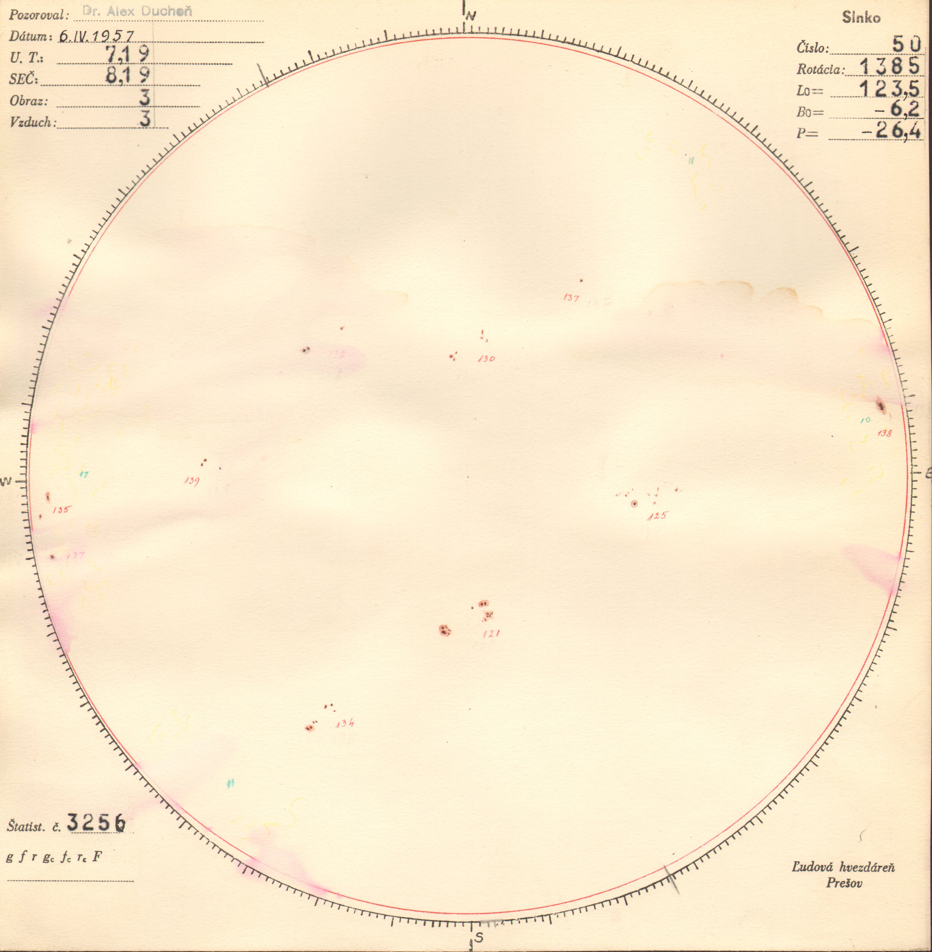 Obrázok zákresu Slnka na deň 06.04.1957