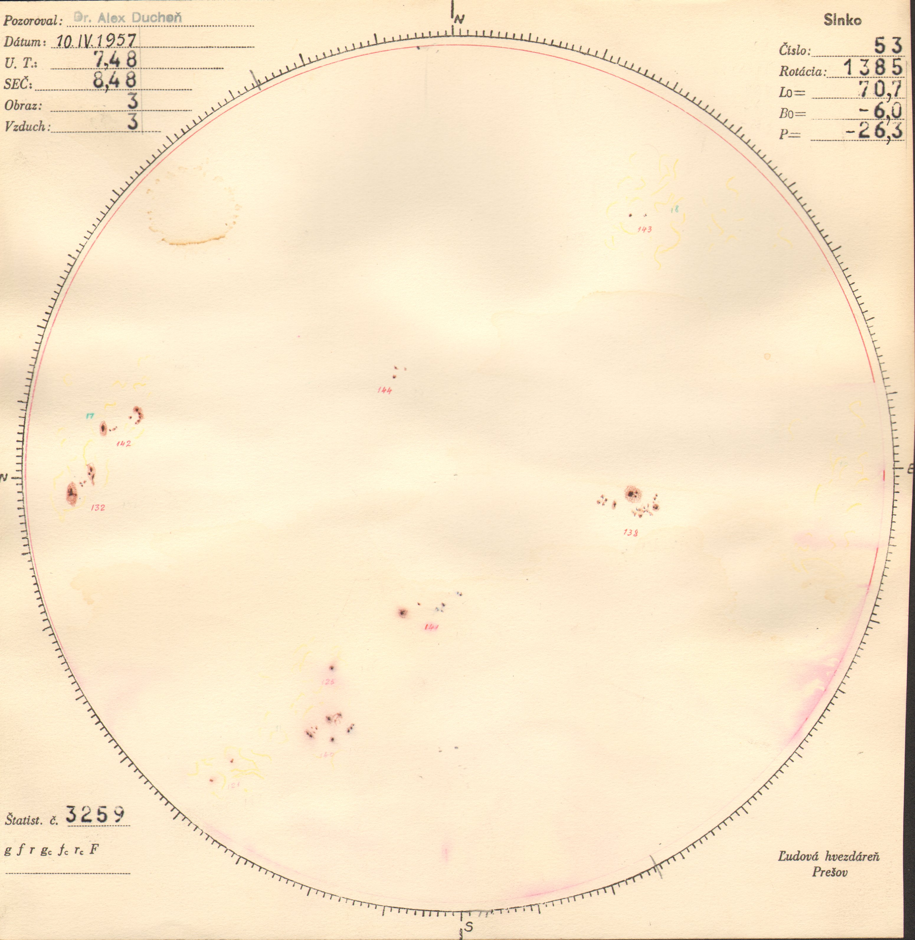 Obrázok zákresu Slnka na deň 10.04.1957