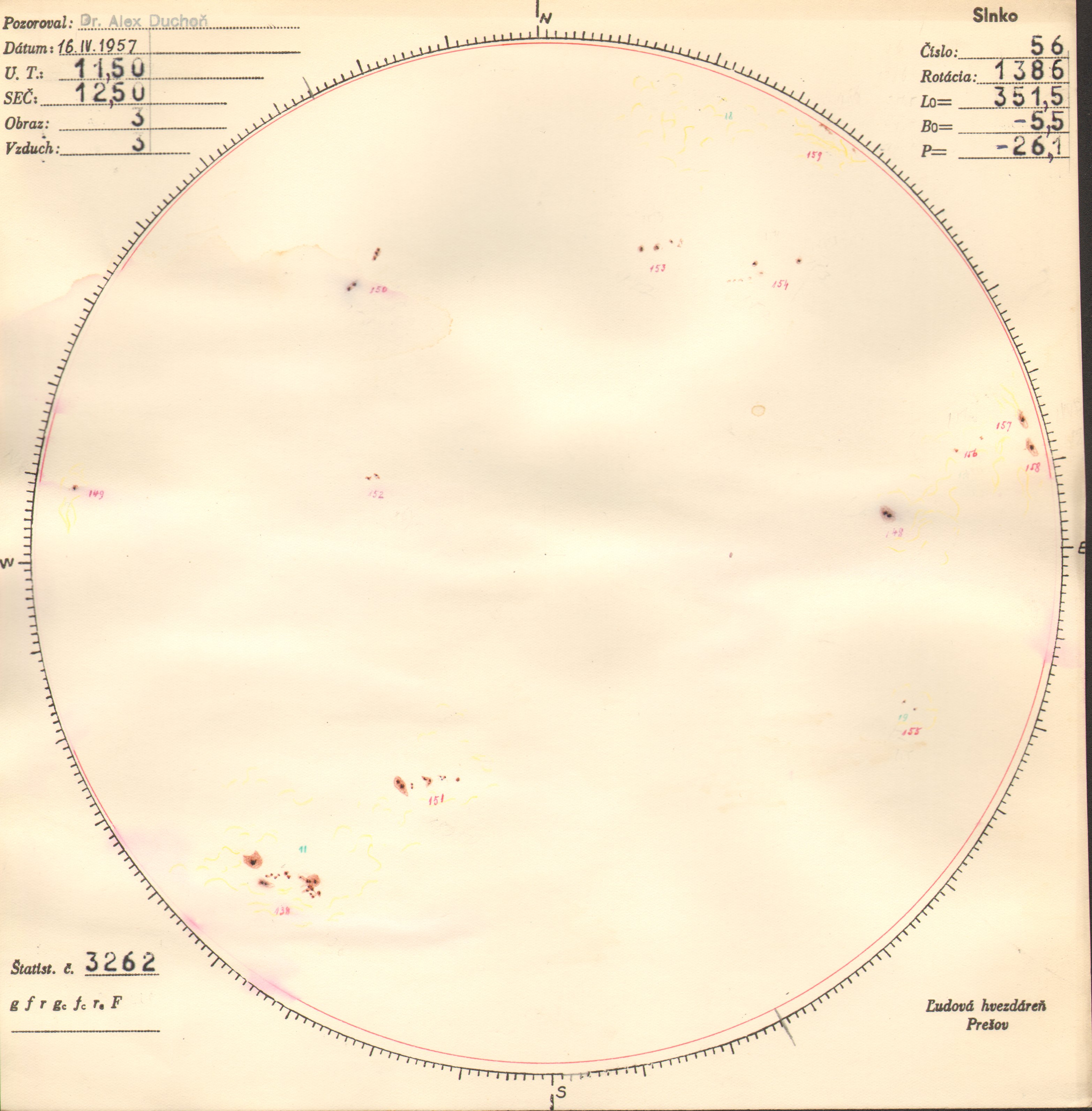 Obrázok zákresu Slnka na deň 16.04.1957