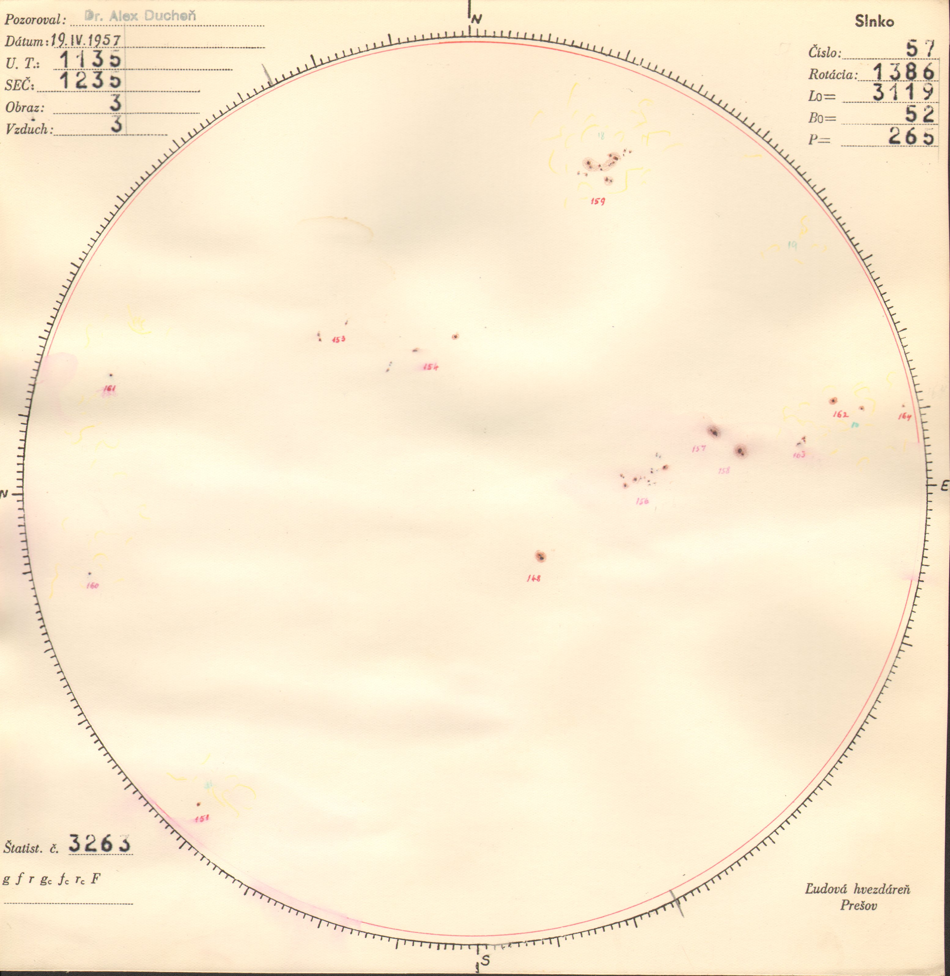 Obrázok zákresu Slnka na deň 19.04.1957