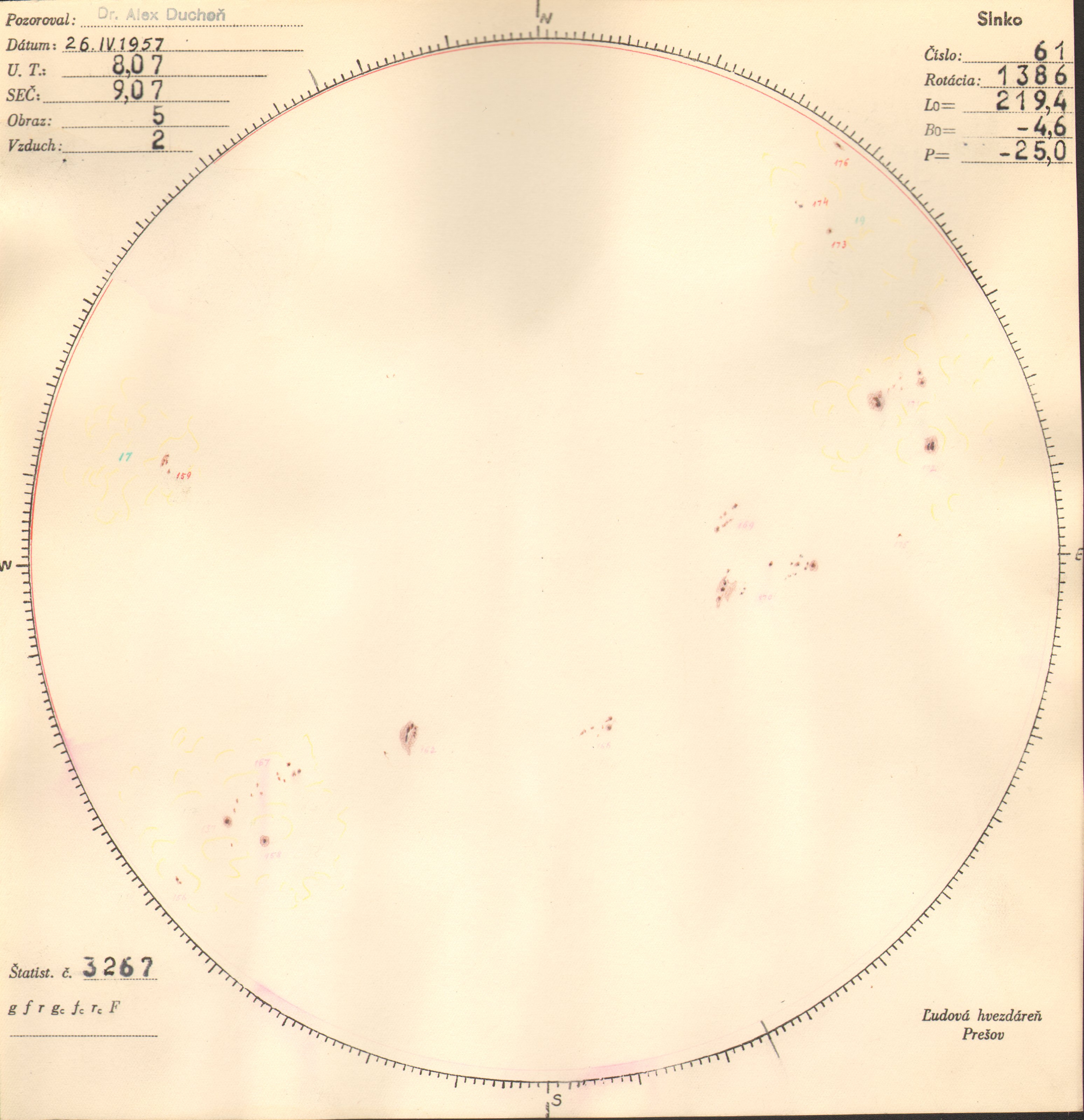 Obrázok zákresu Slnka na deň 26.04.1957